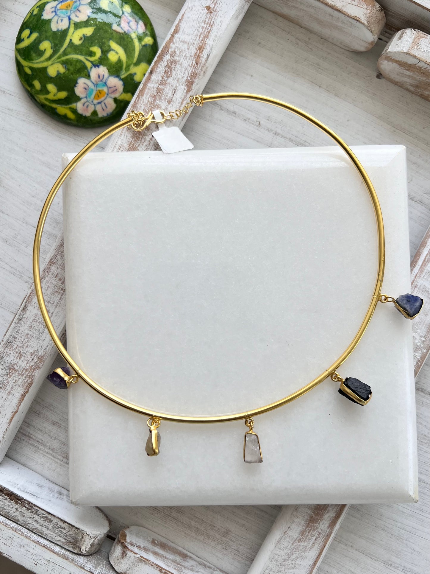 Gold Plated Raw Stone Hasli Necklace