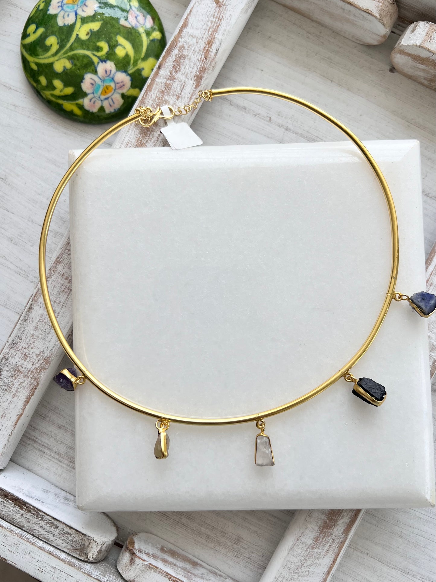 Gold Plated Raw Stone Hasli Necklace