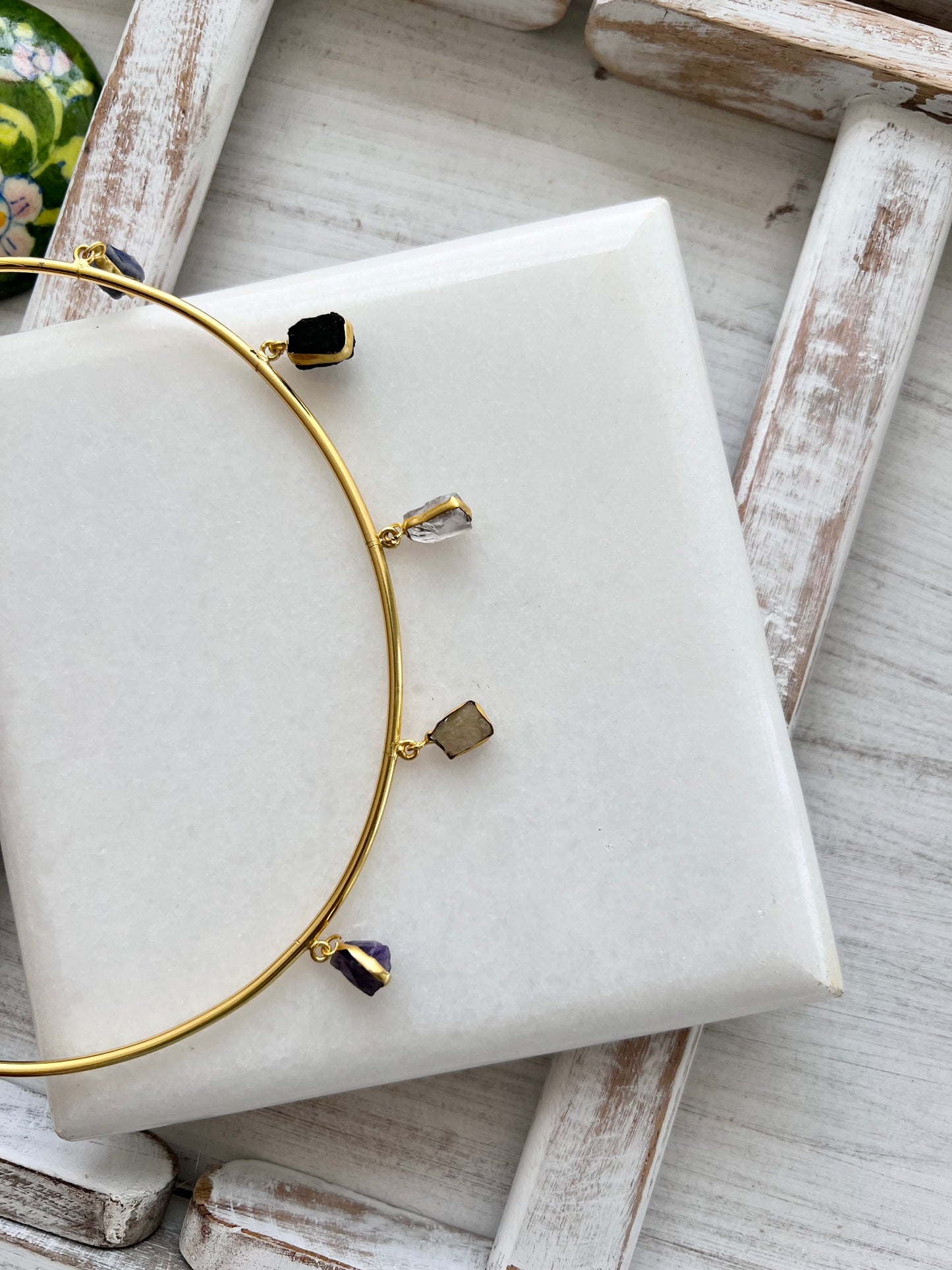 Gold Plated Raw Stone Hasli Necklace