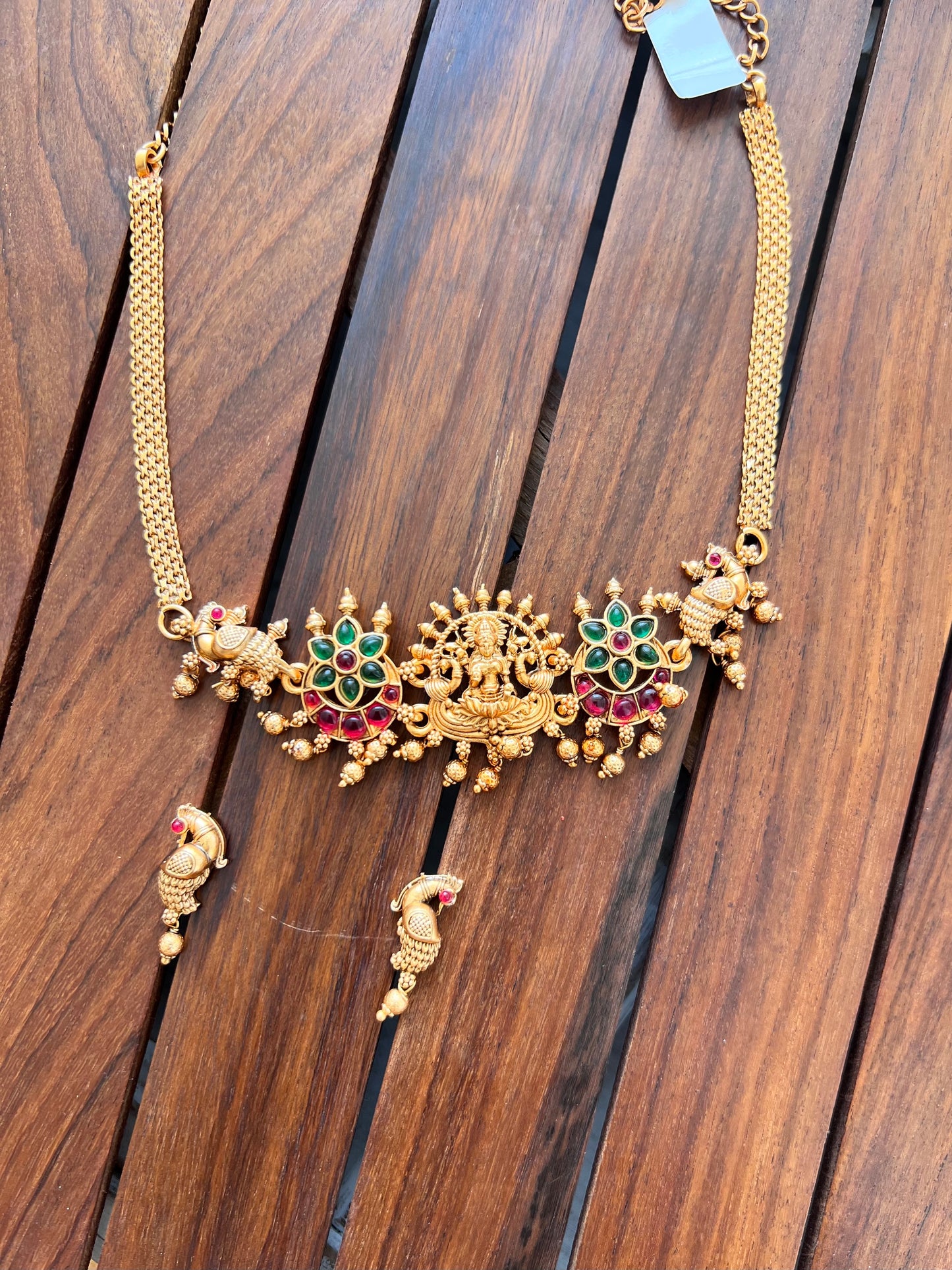 Gold Plated Temple Design Choker with Earring