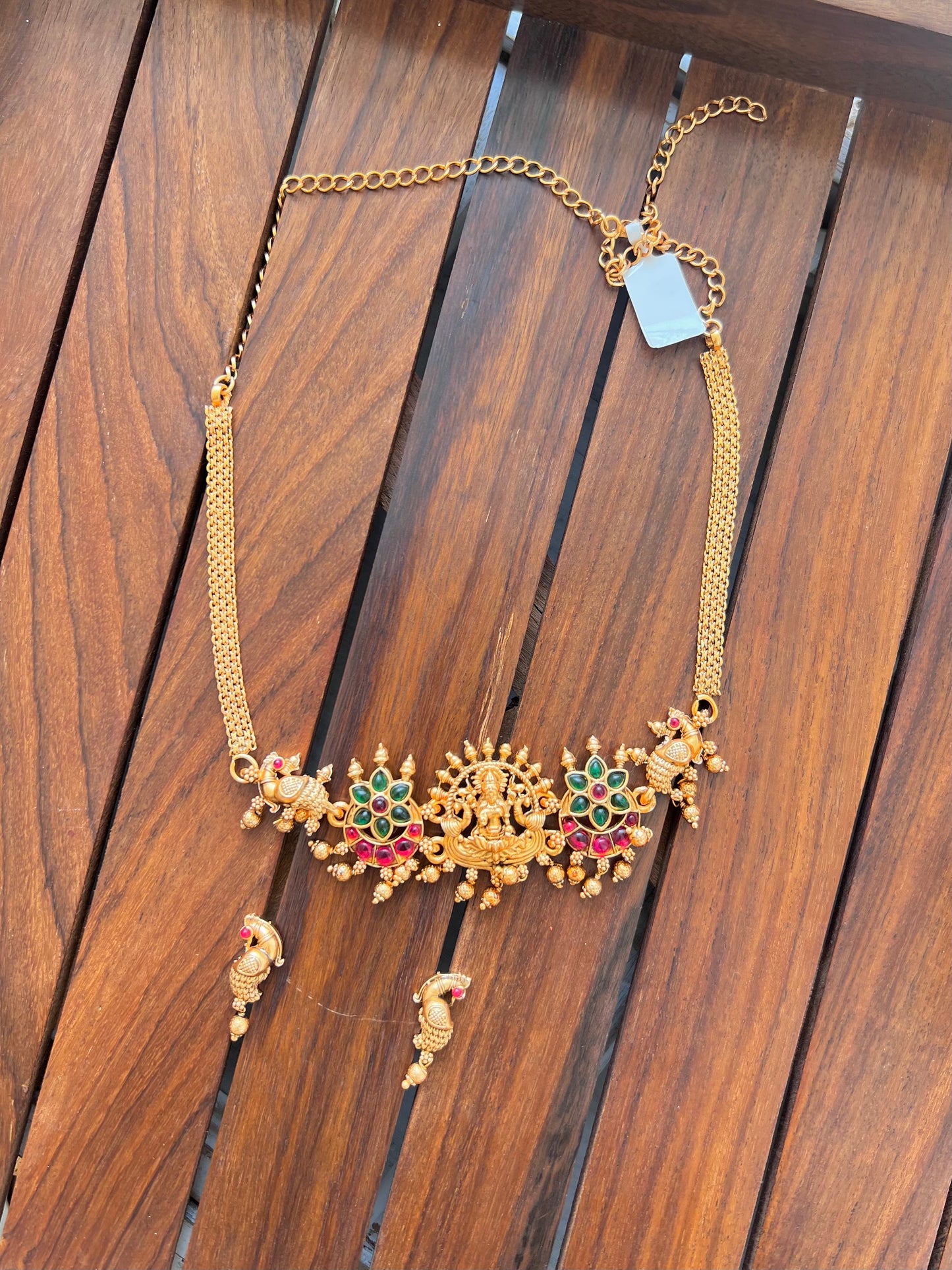 Gold Plated Temple Design Choker with Earring
