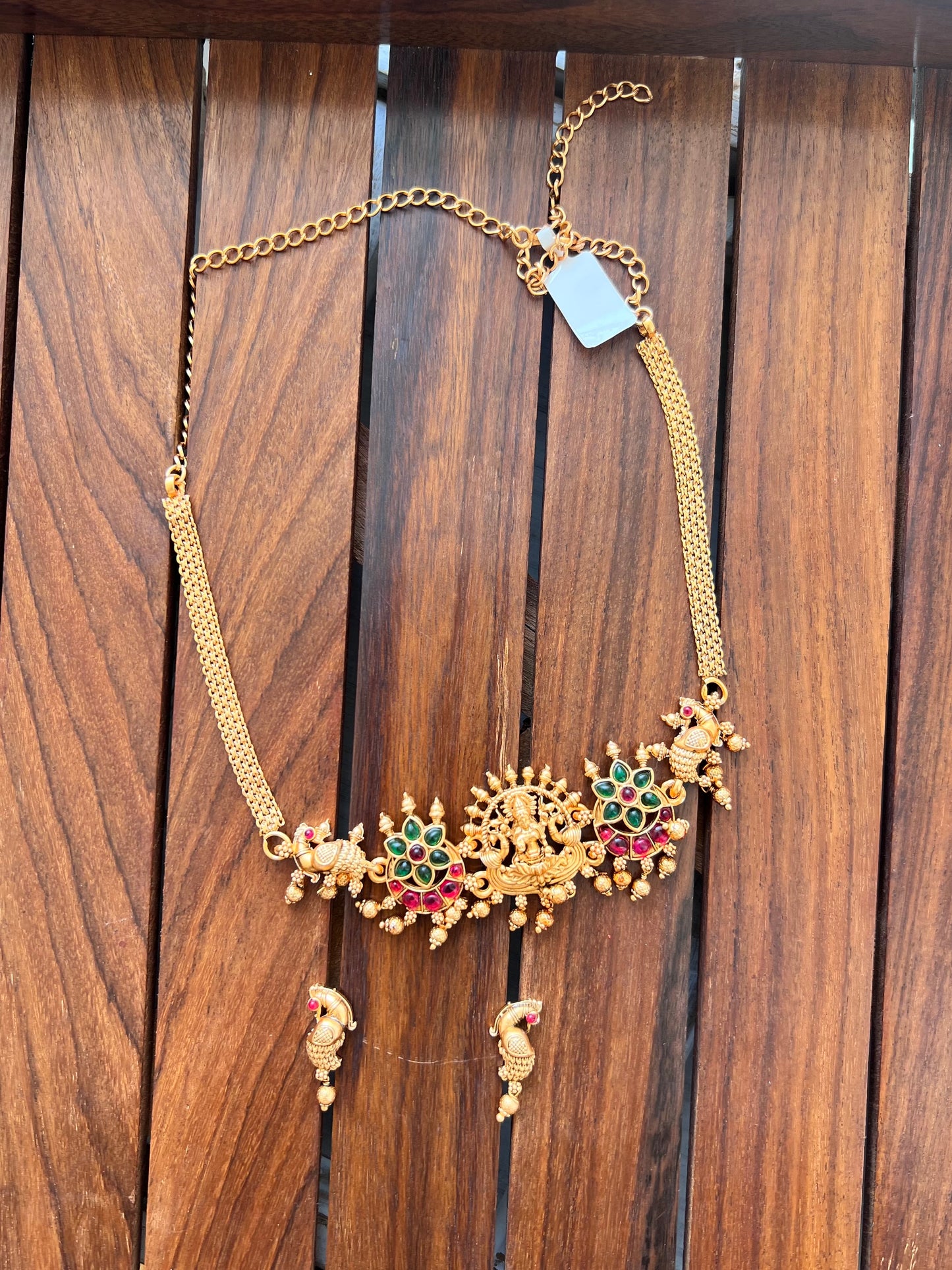 Gold Plated Temple Design Choker with Earring