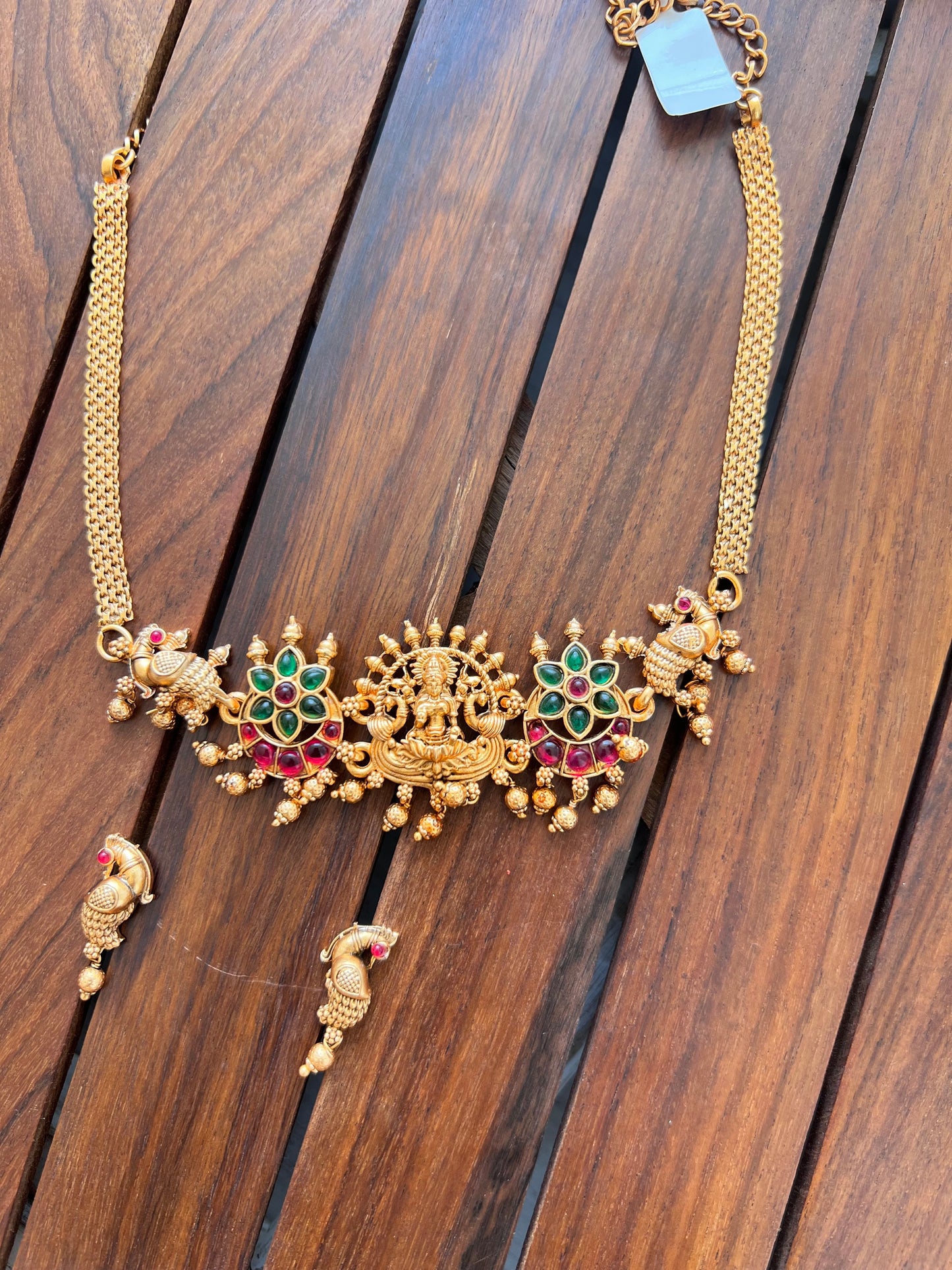 Gold Plated Temple Design Choker with Earring
