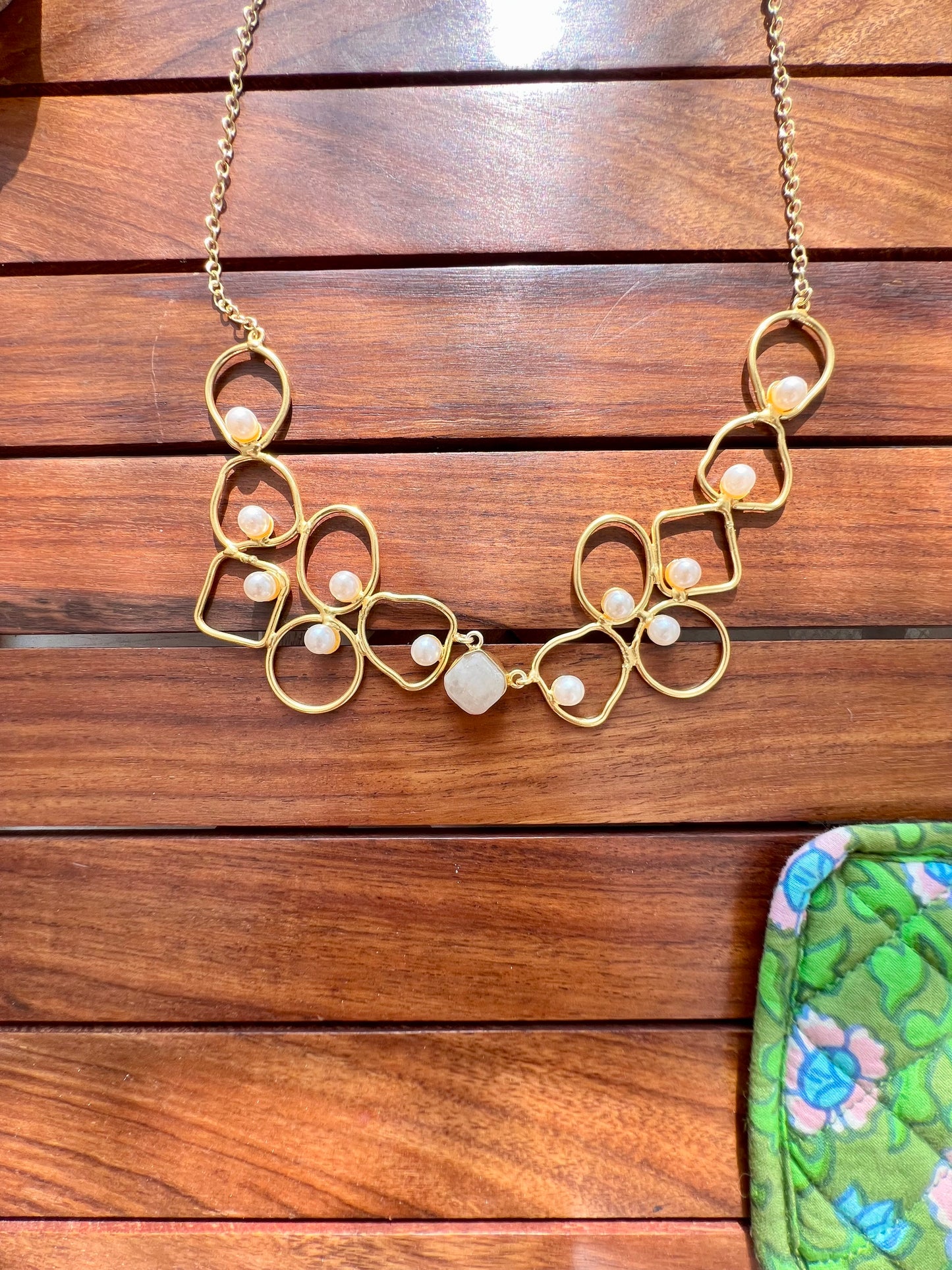 Raw Stone and Pearl Necklace