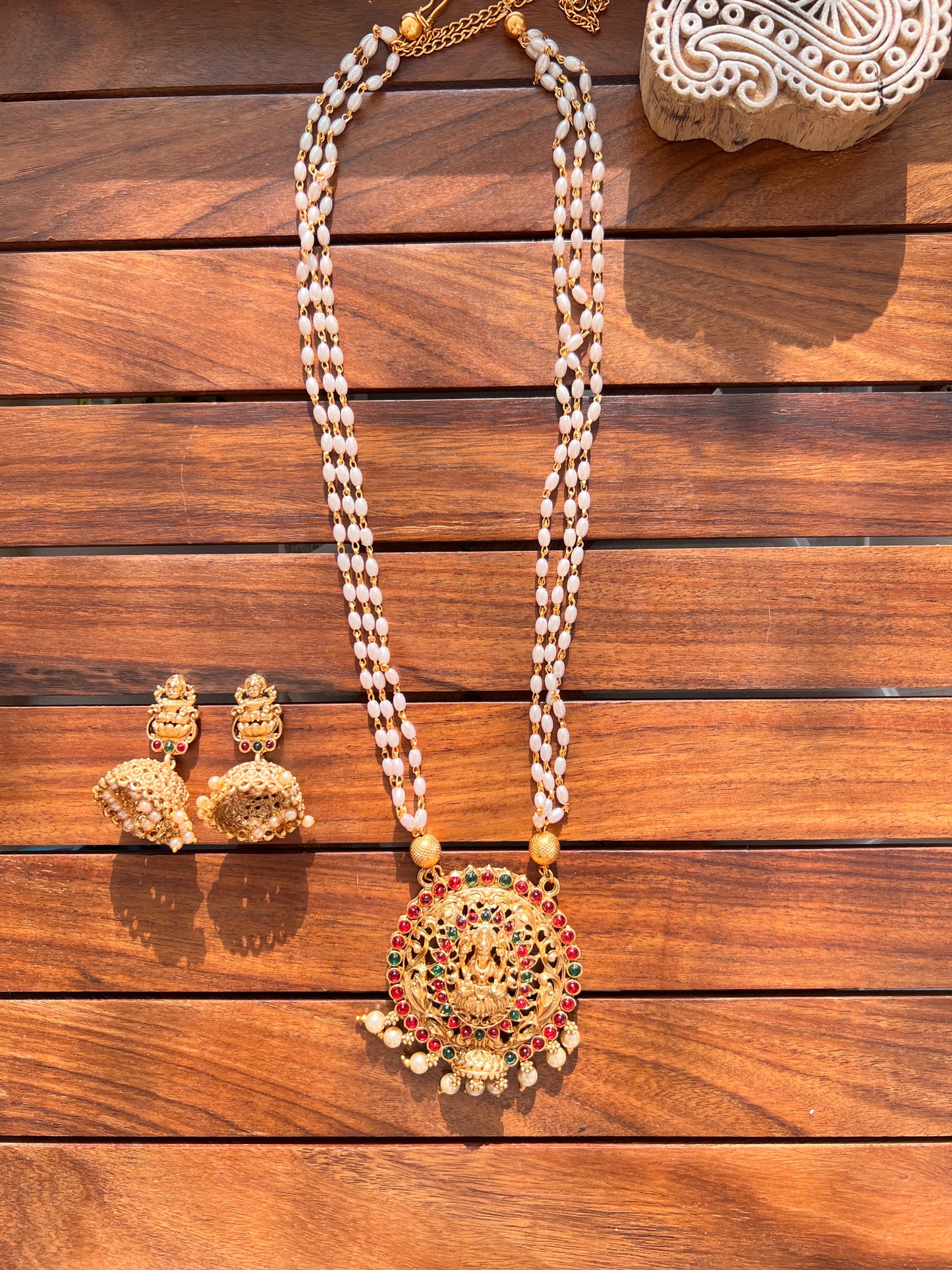 Gold Plated Rice Pearl Necklace with Earring
