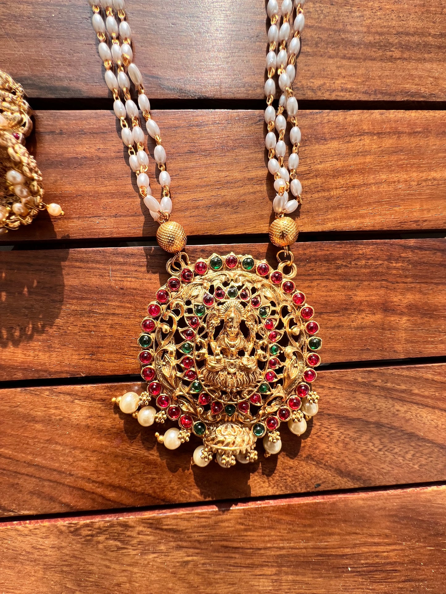 Gold Plated Rice Pearl Necklace with Earring