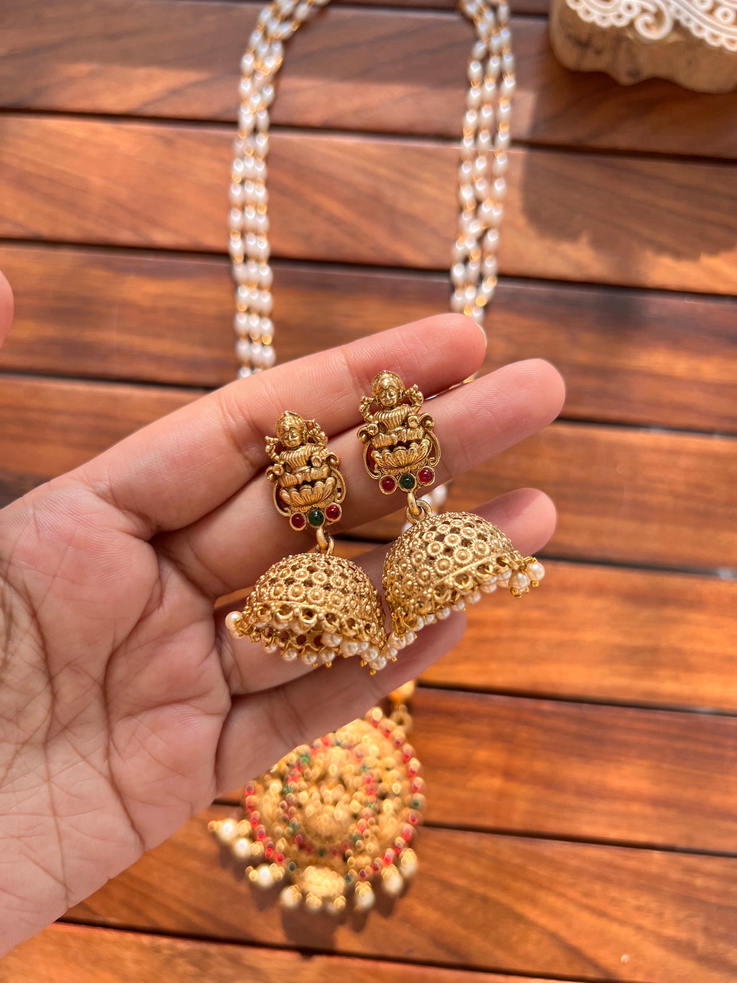 Gold Plated Rice Pearl Necklace with Earring