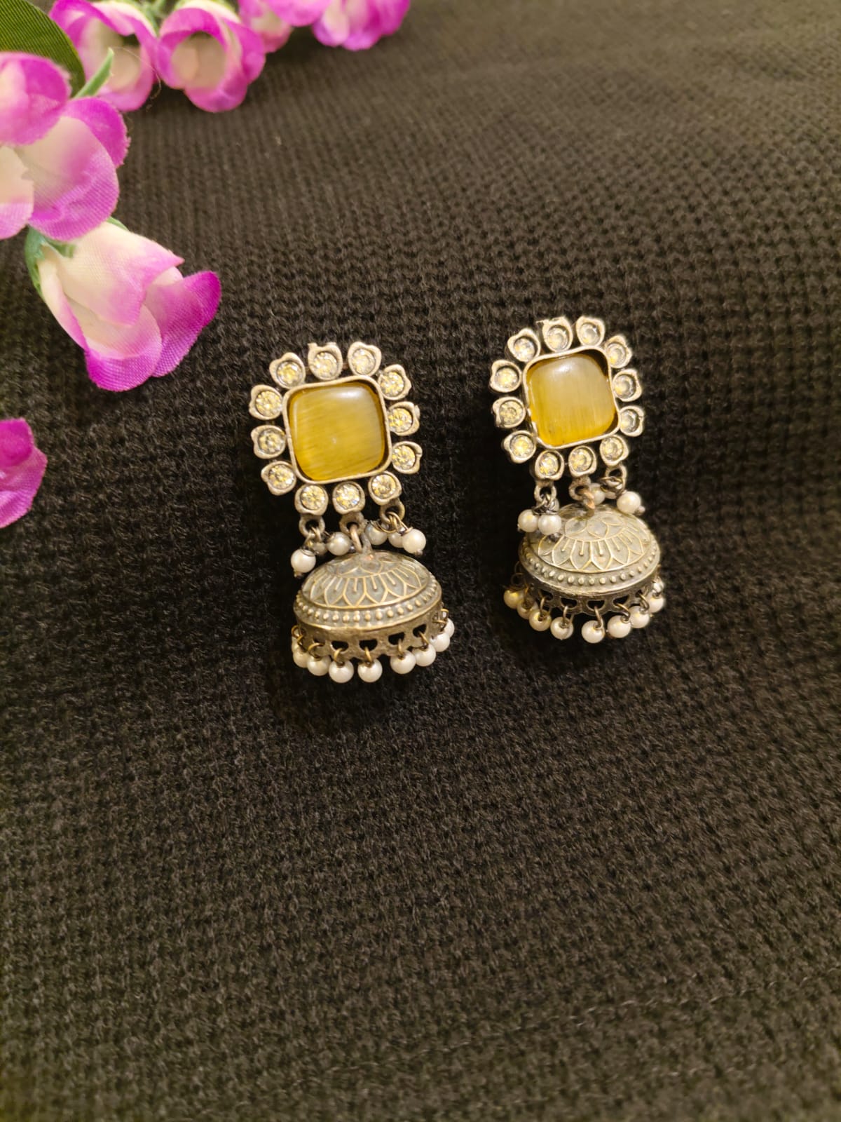 German Silver Oxidised Earring