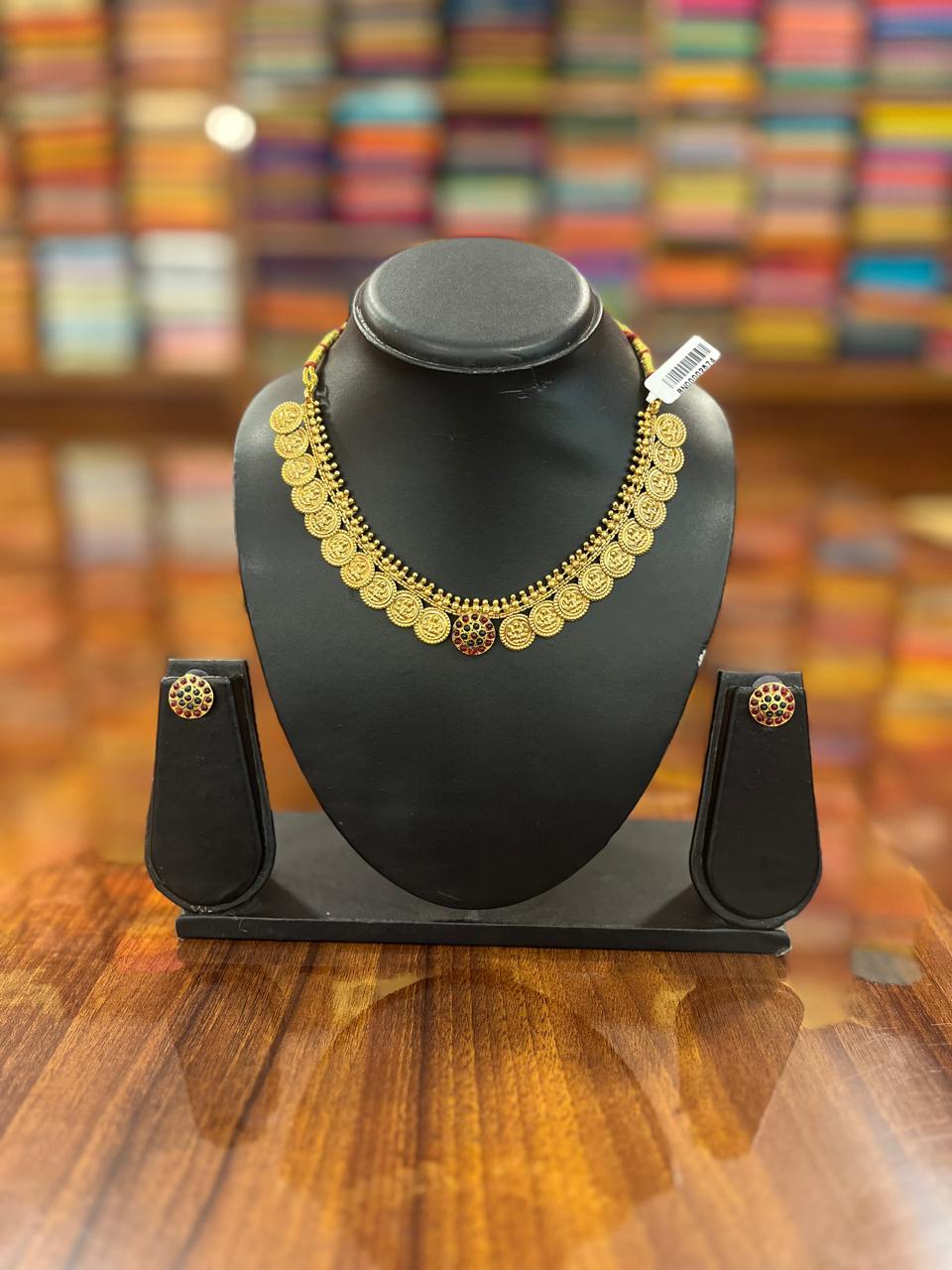 Gold Plated Temple Design Necklace with Earring