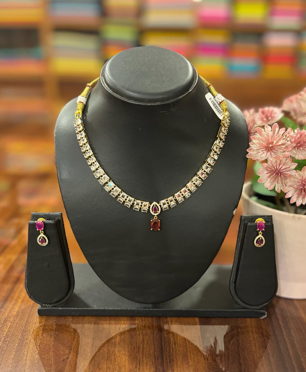 Premium AD Necklace with Earring Set