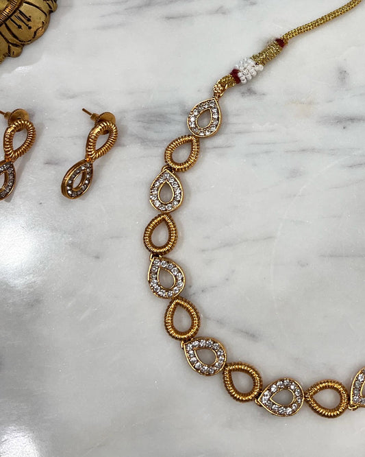 Gold Plated Necklace with Earring Set