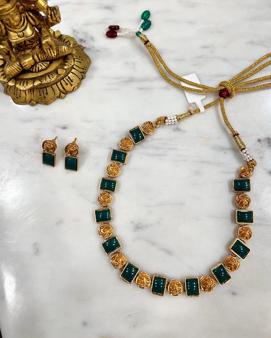 Gold Plated Necklace with Earing Set