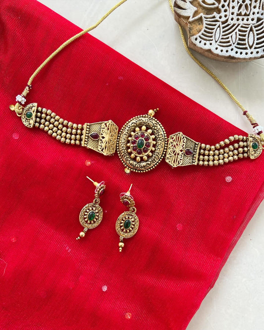 Gold Plated Necklace with Earing Set