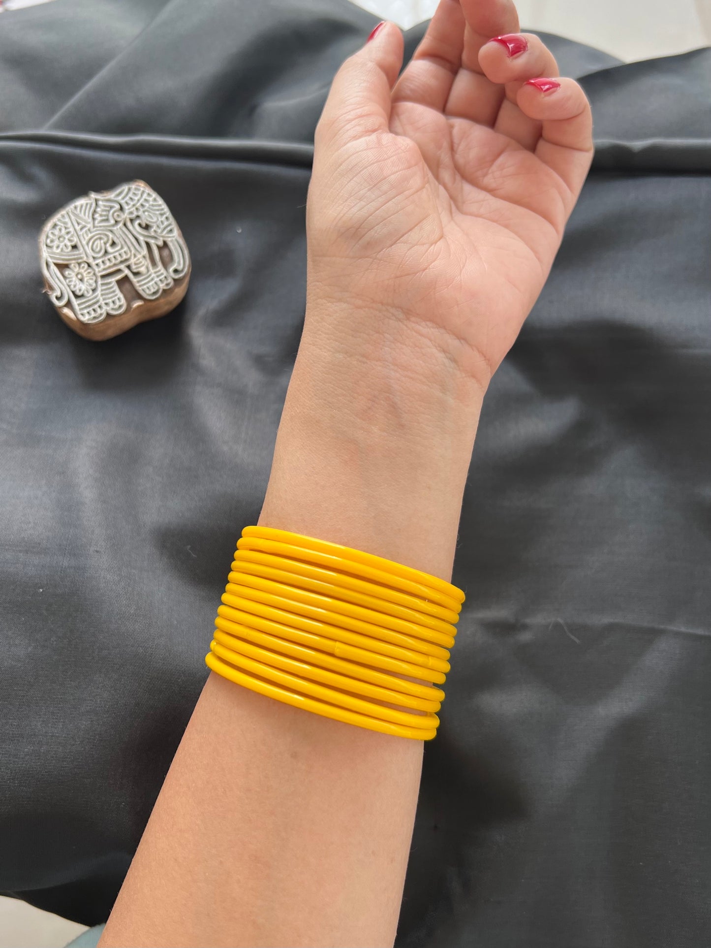 Yellow Kuppivala / Glass Bangles (Pack of 12)