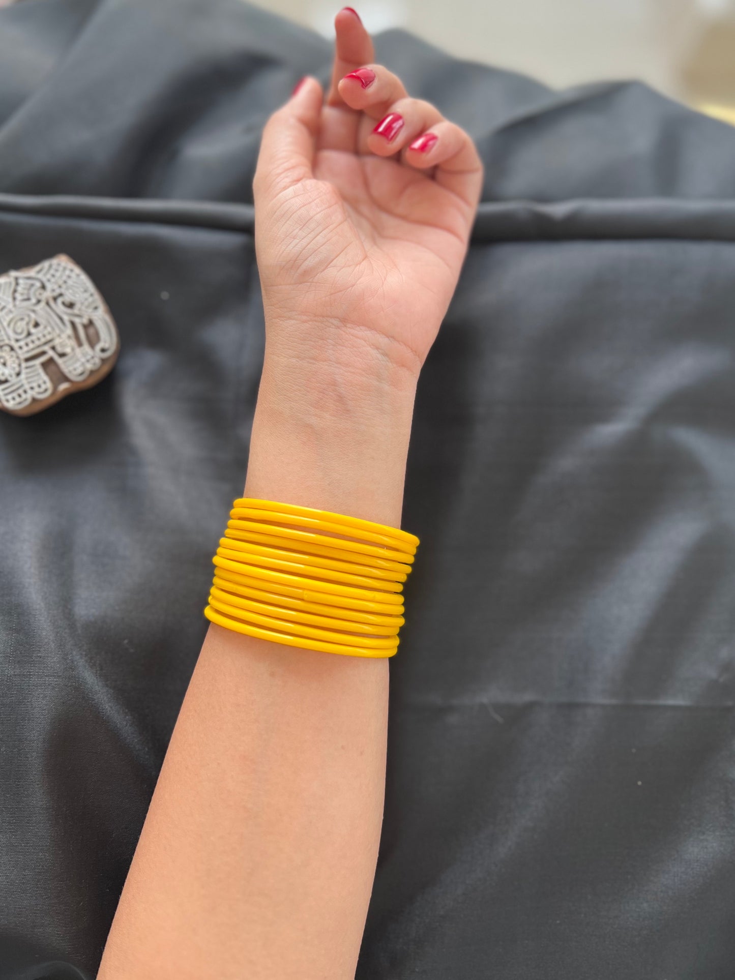 Yellow Kuppivala / Glass Bangles (Pack of 12)