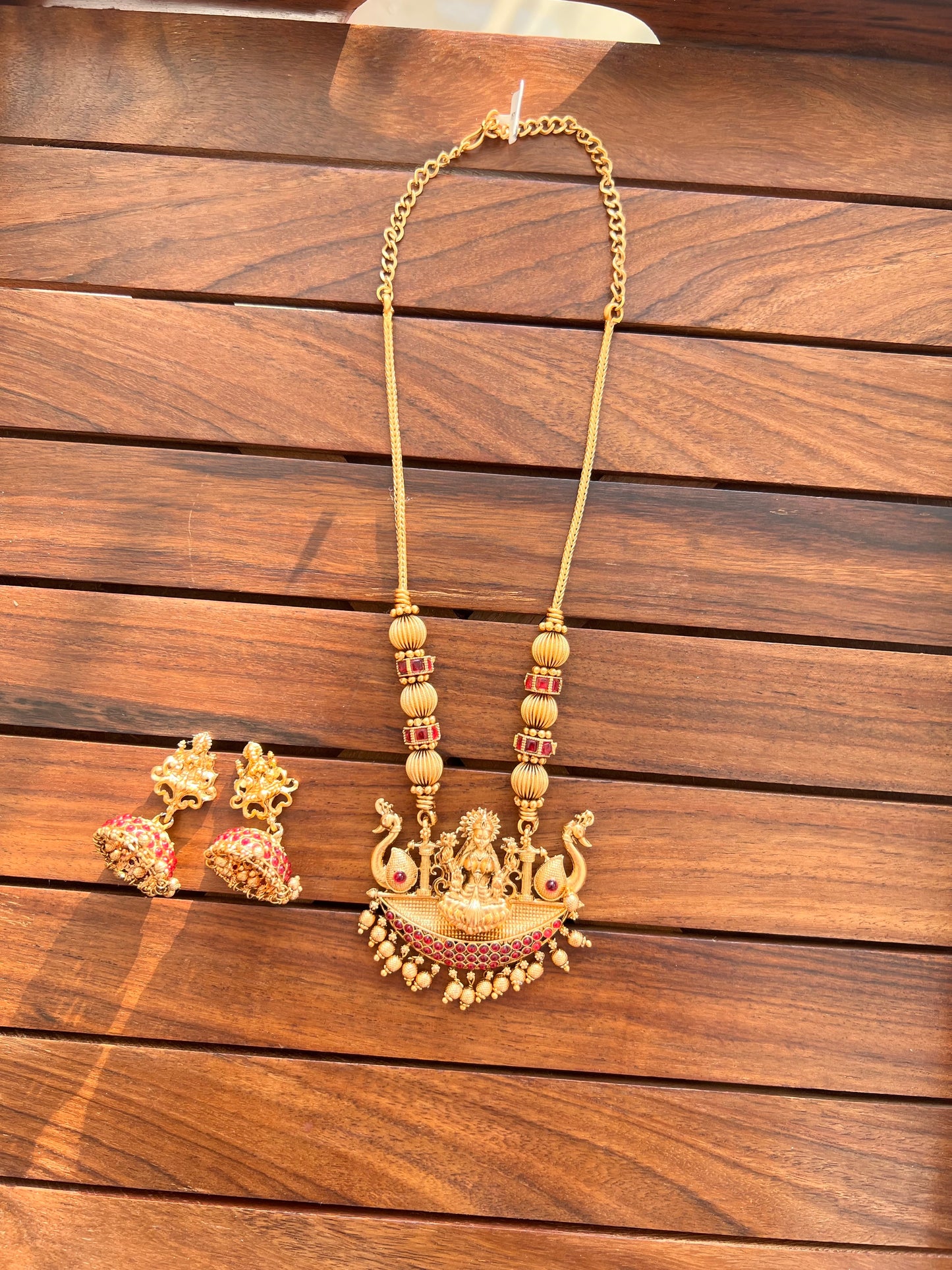 Gold Plated Temple Necklace with Earring