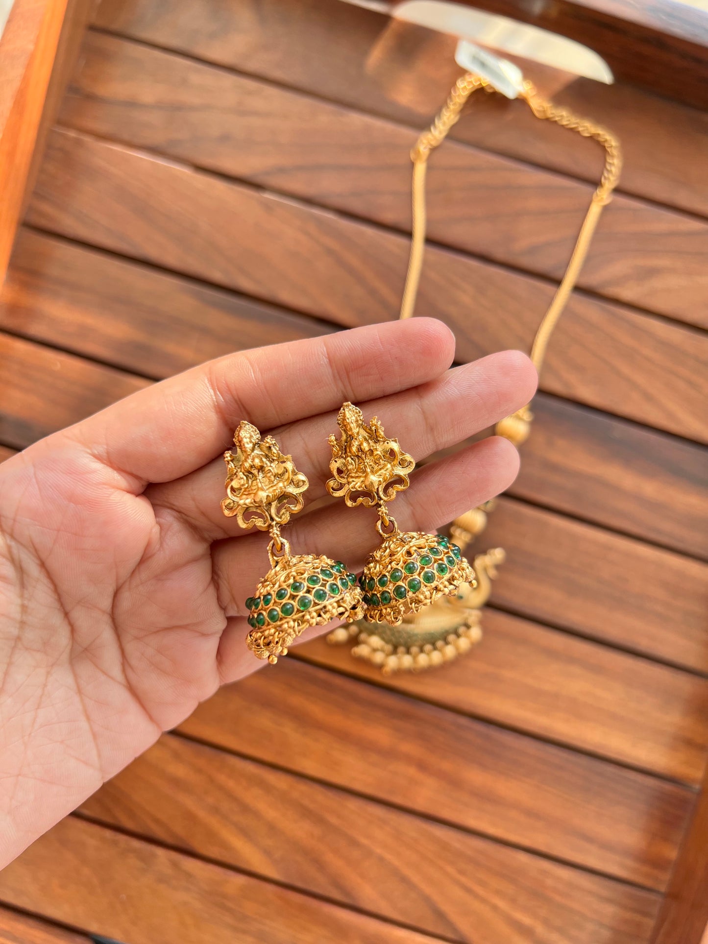 Gold Plated Temple Necklace with Earring