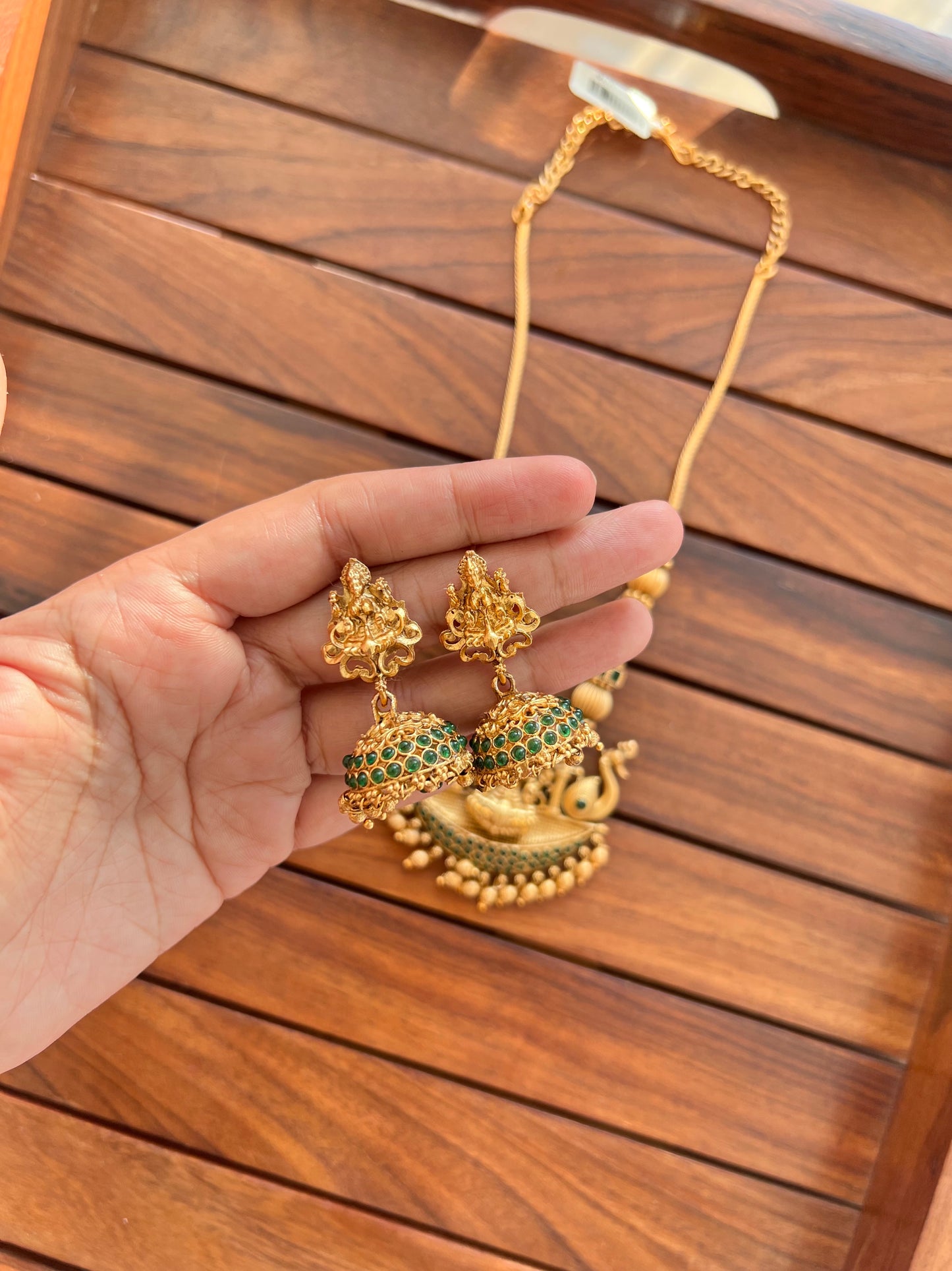 Gold Plated Temple Necklace with Earring