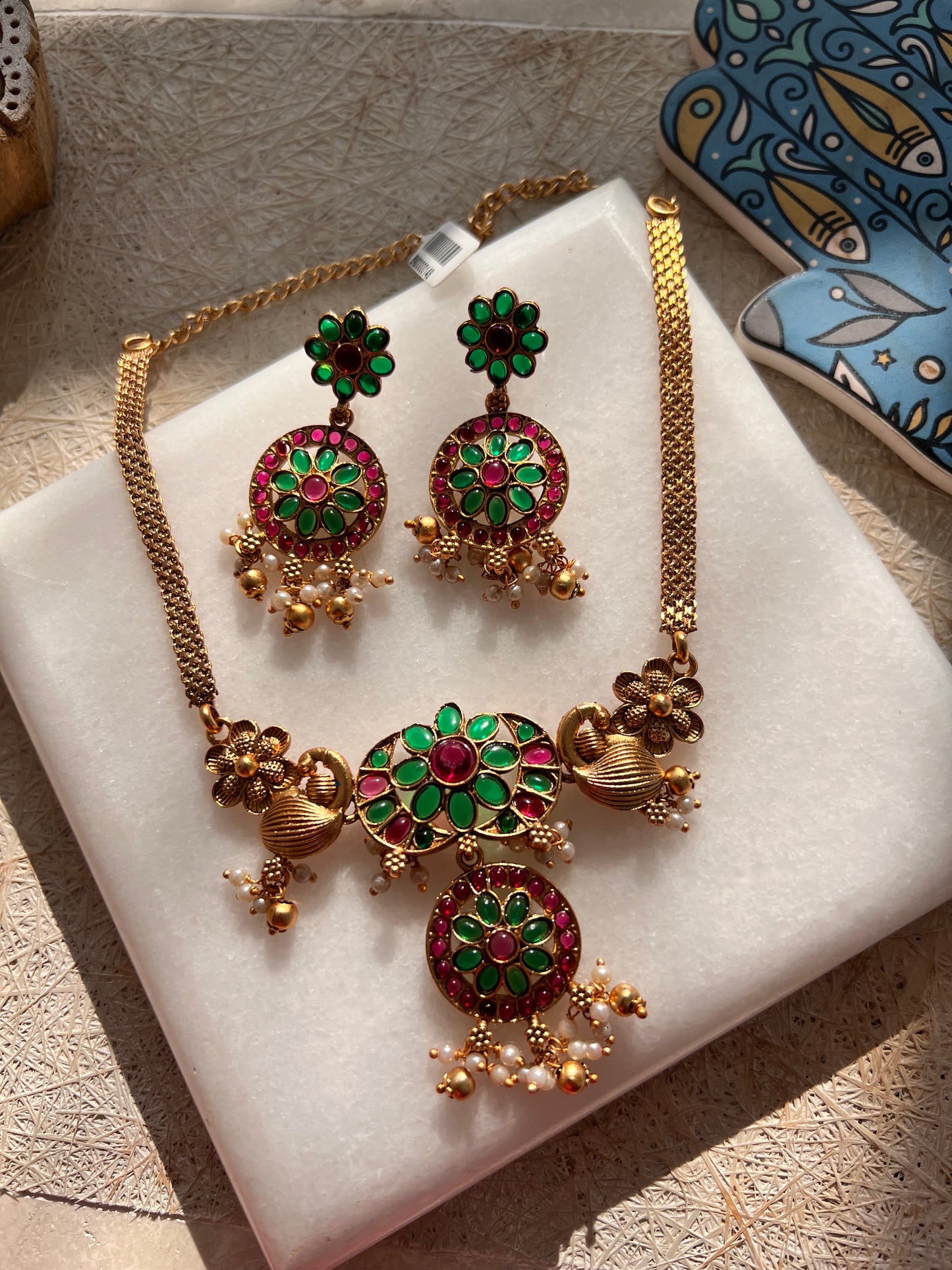 Gold Plated Ruby Emerald Choker Set