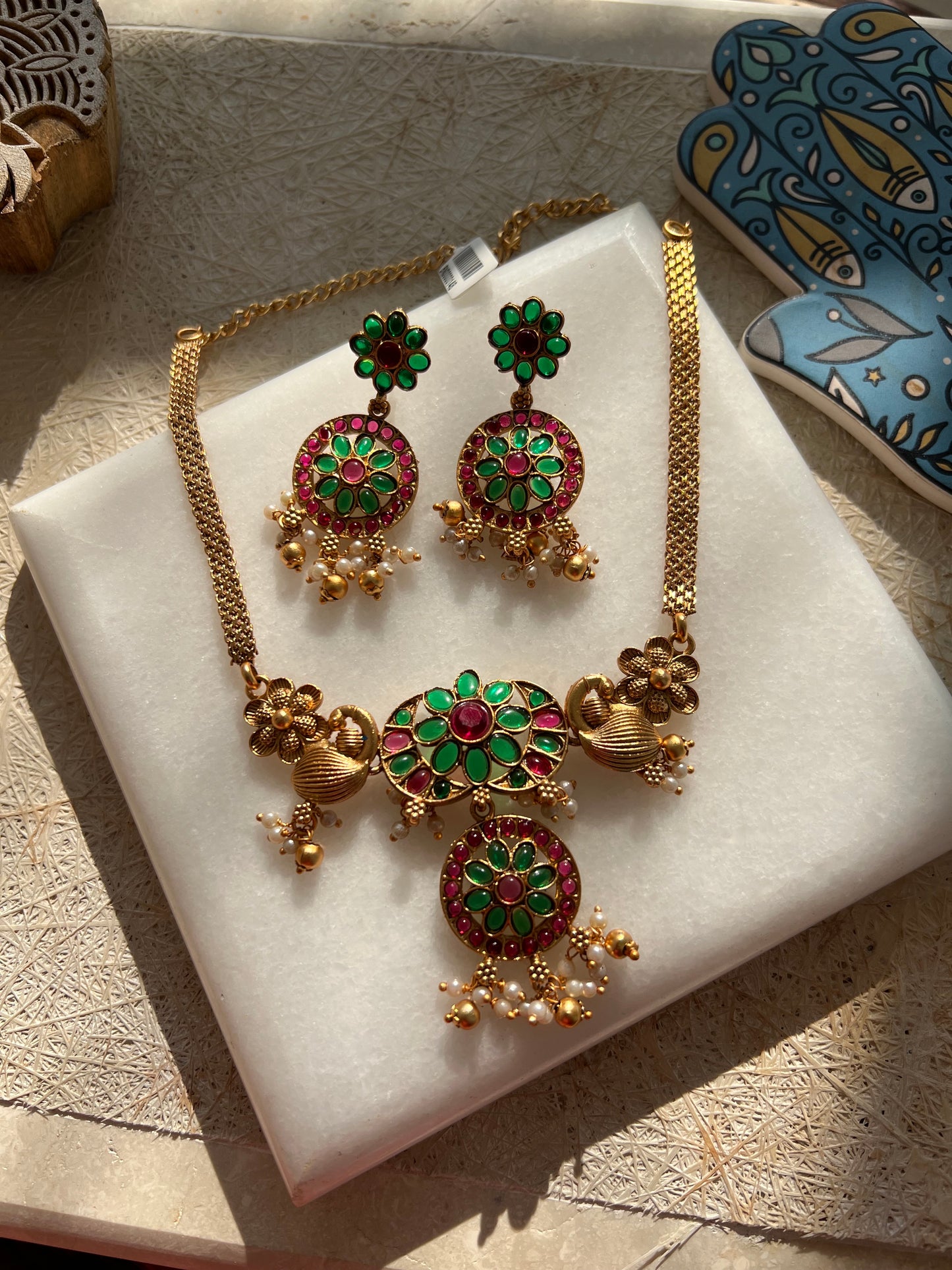 Gold Plated Ruby Emerald Choker Set