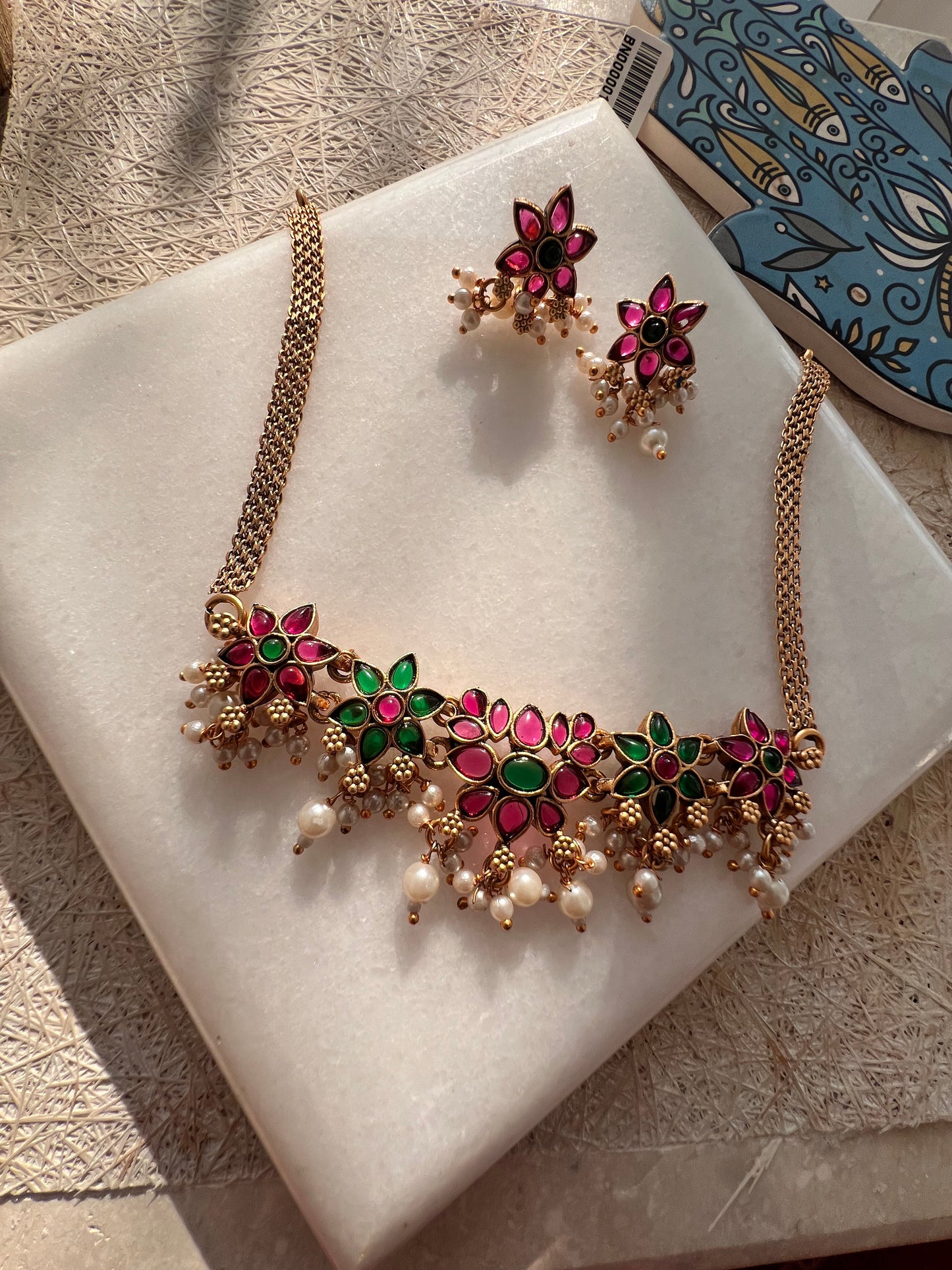 Gold Plated Ruby Emerald Choker Set