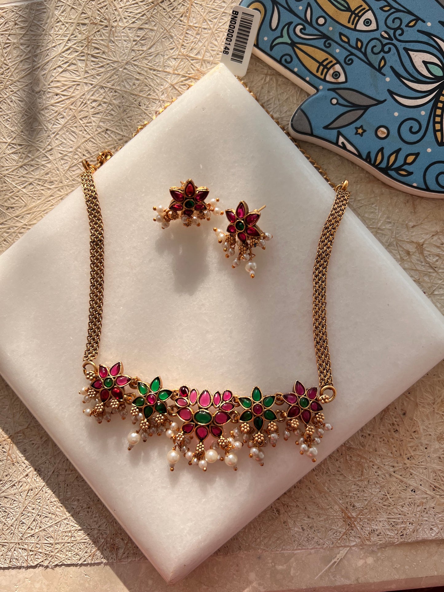 Gold Plated Ruby Emerald Choker Set