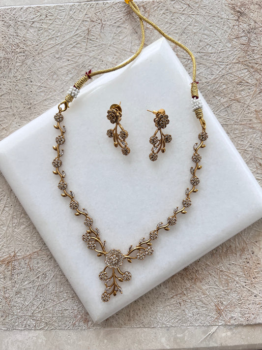 Gold Plated Necklace with Earring Set