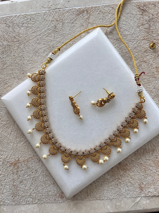 Gold Plated Necklace with Earring Set