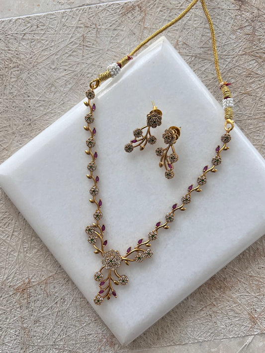 Gold Plated Necklace with Earring Set