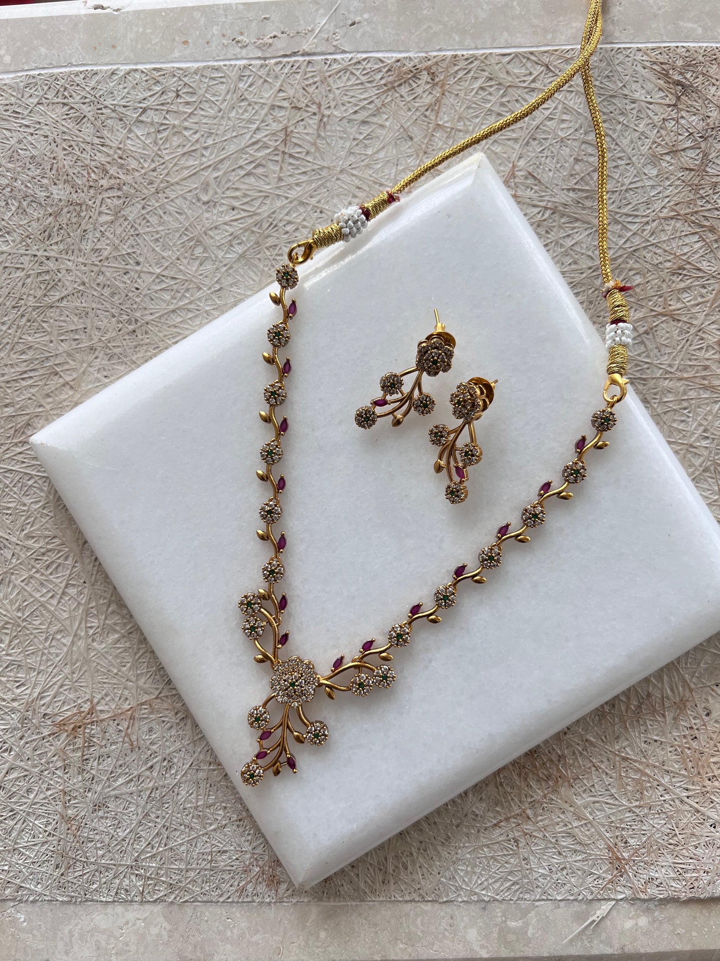 Gold Plated Necklace with Earring Set