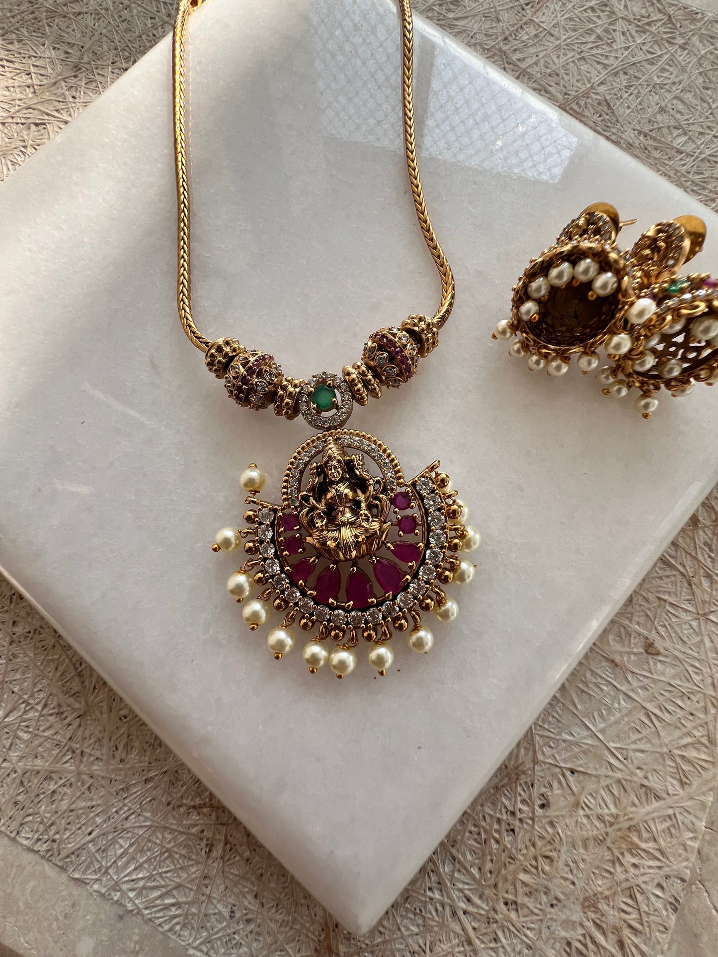 Gold Plated Necklace with Earring Set