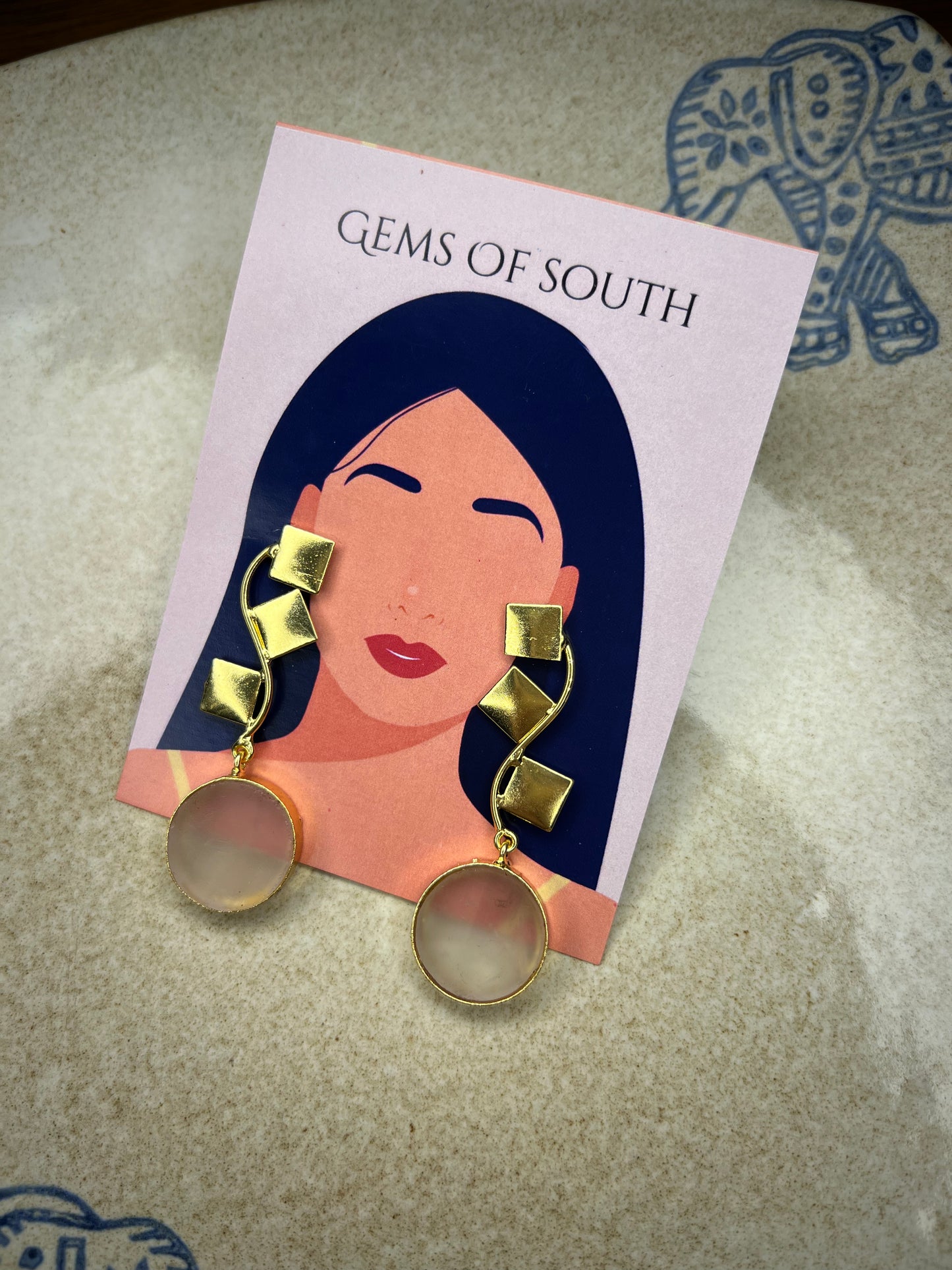 Gold Plated Raw Stone Statement Earring