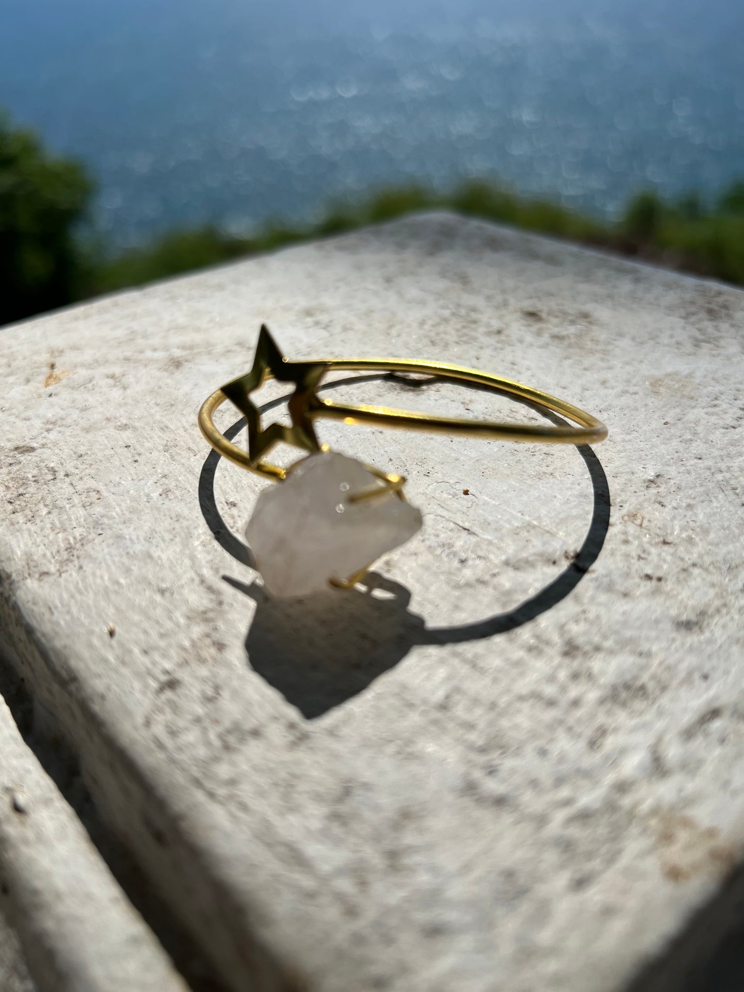 Gold Plated White Raw Stone Bangle