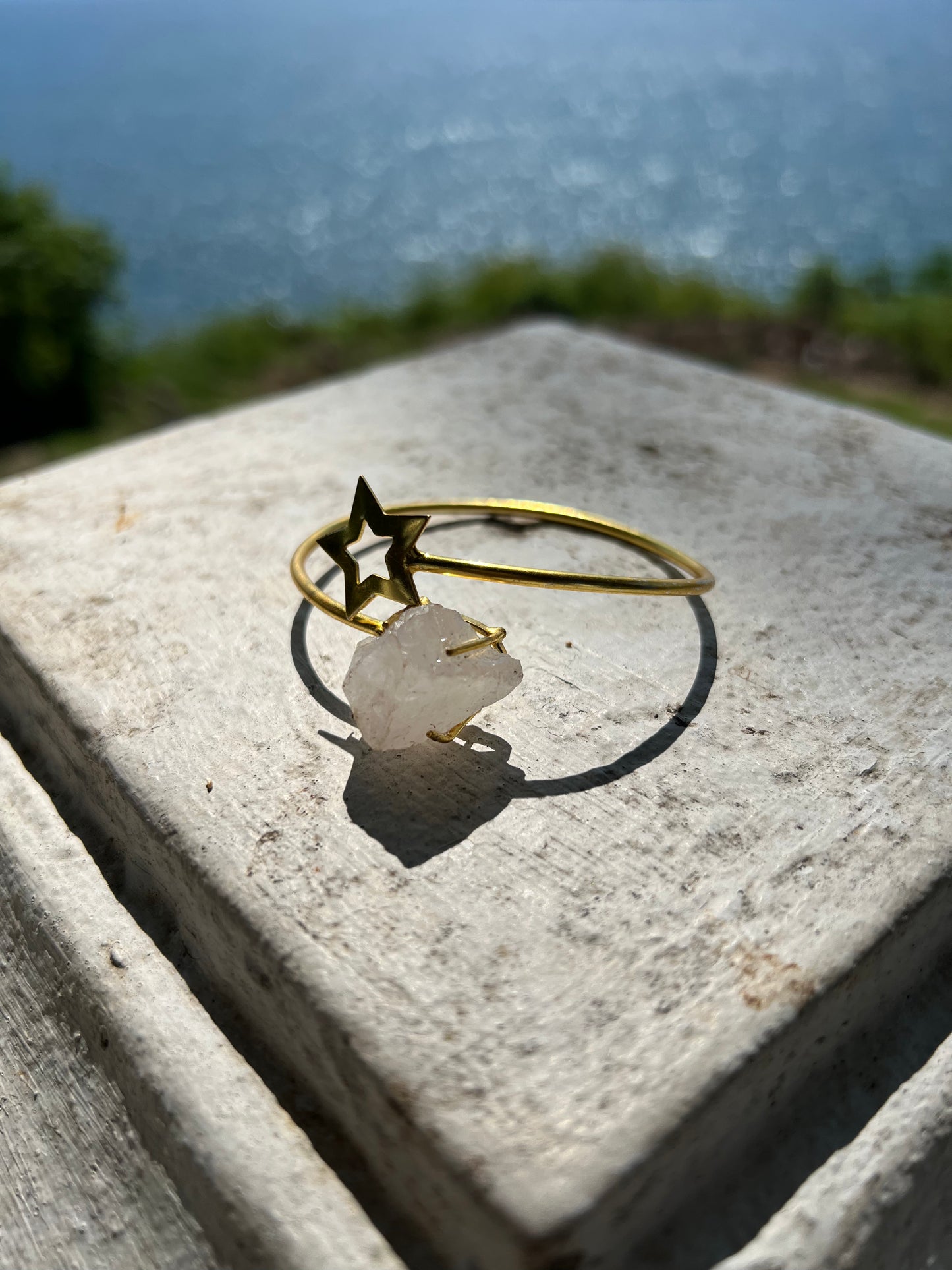 Gold Plated White Raw Stone Bangle