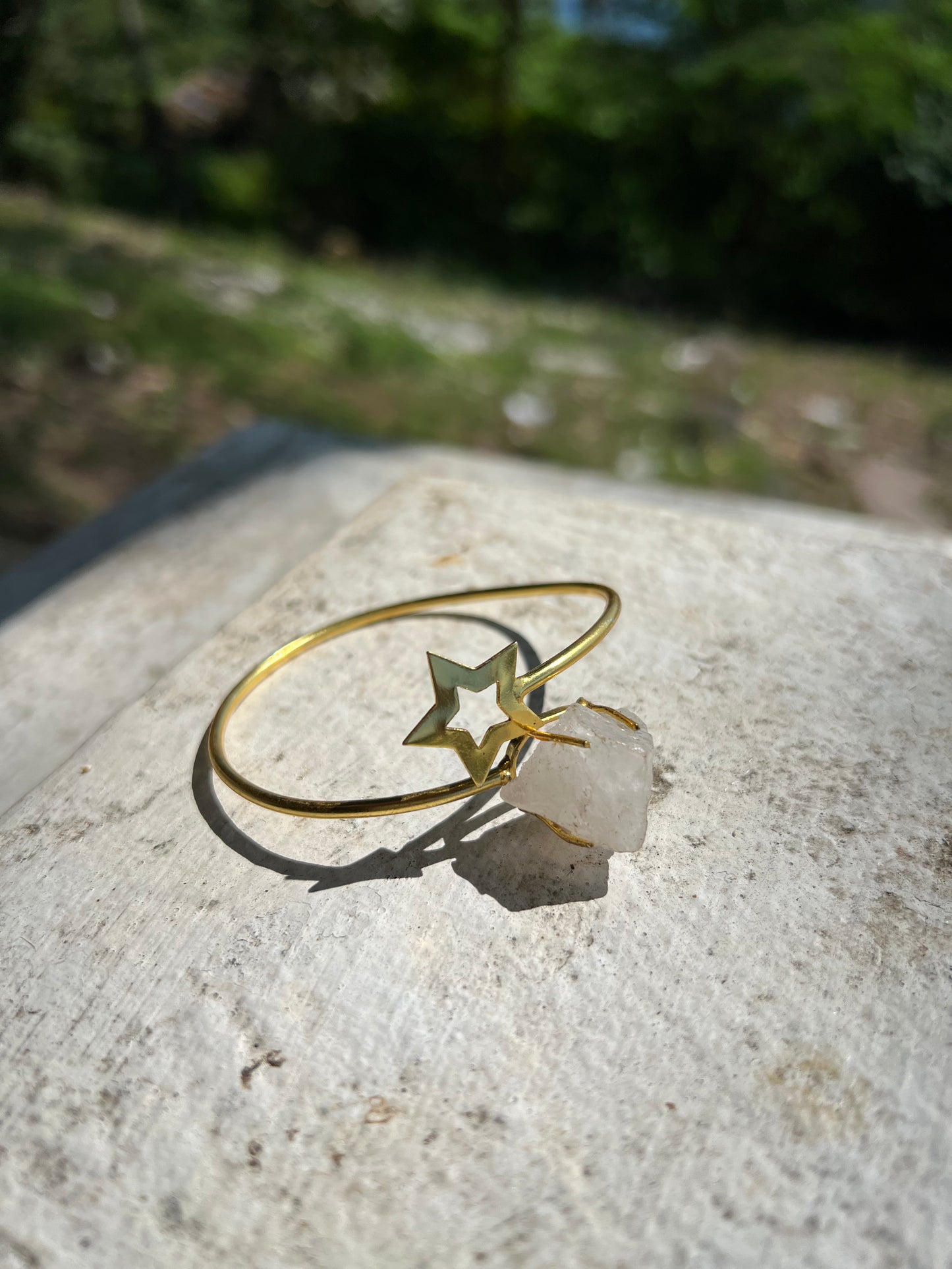 Gold Plated White Raw Stone Bangle