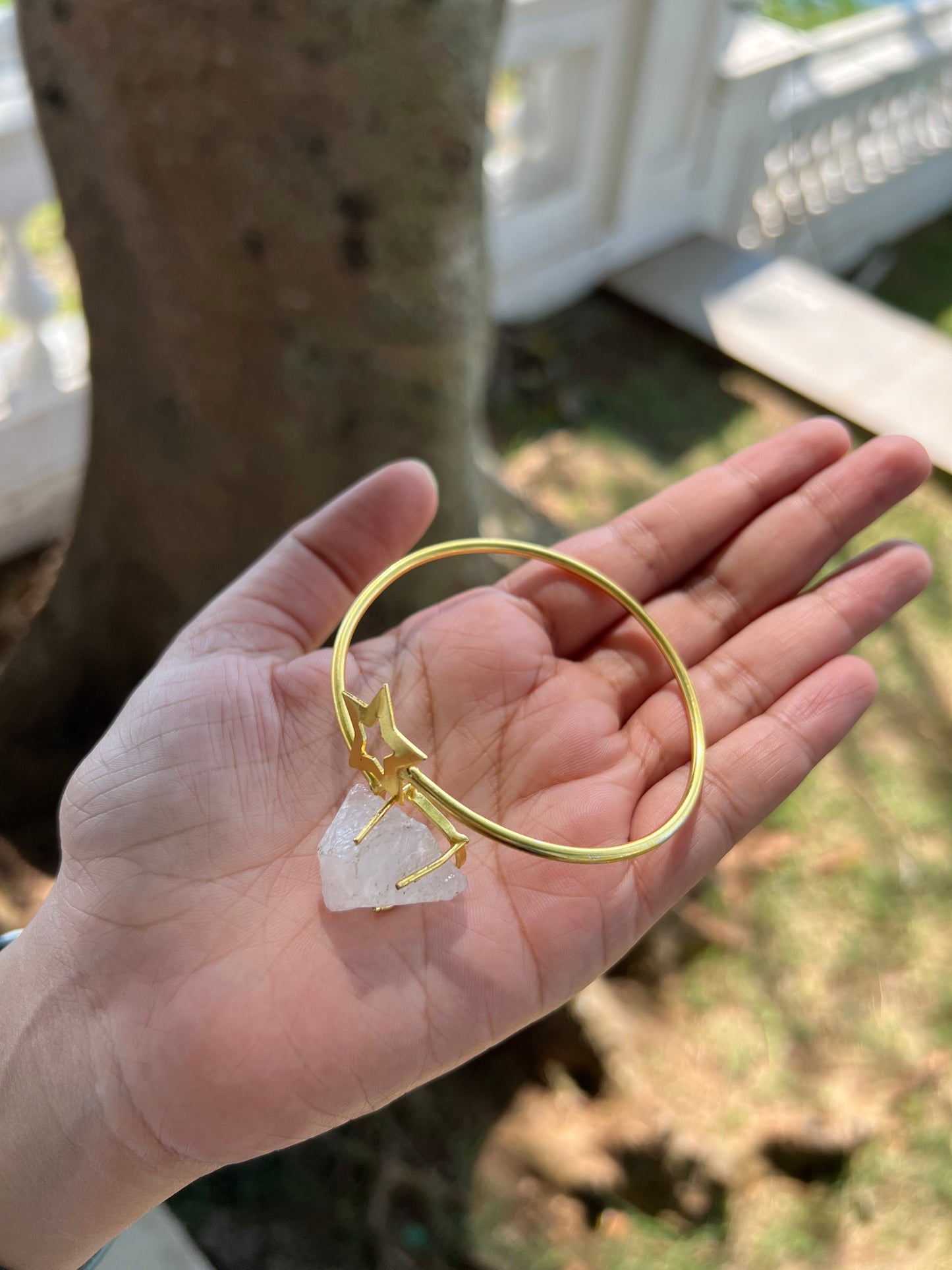 Gold Plated White Raw Stone Bangle