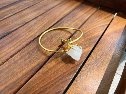 Gold Plated White Raw Stone Bangle