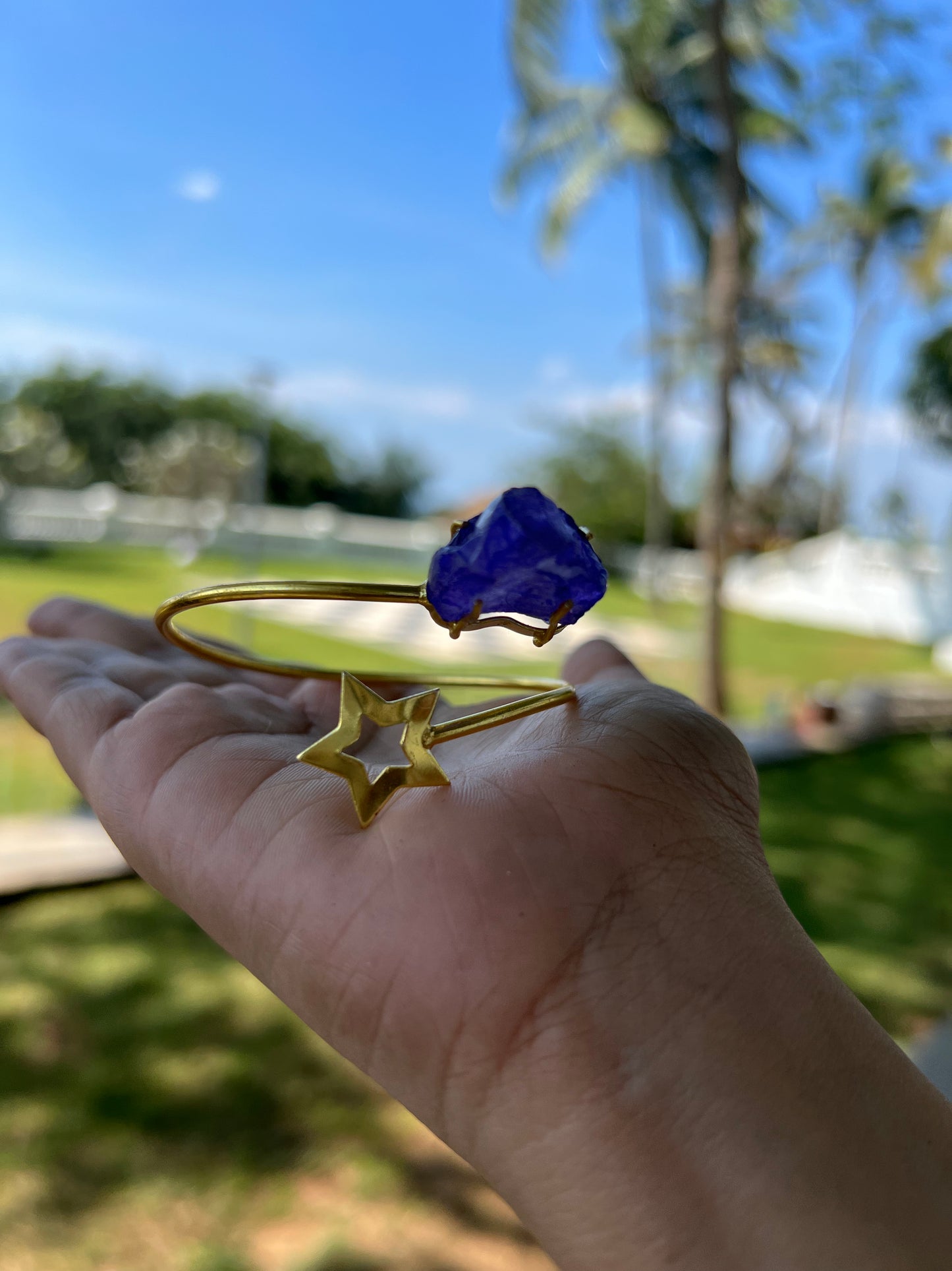 Gold Plated Violet Raw Stone Bangle