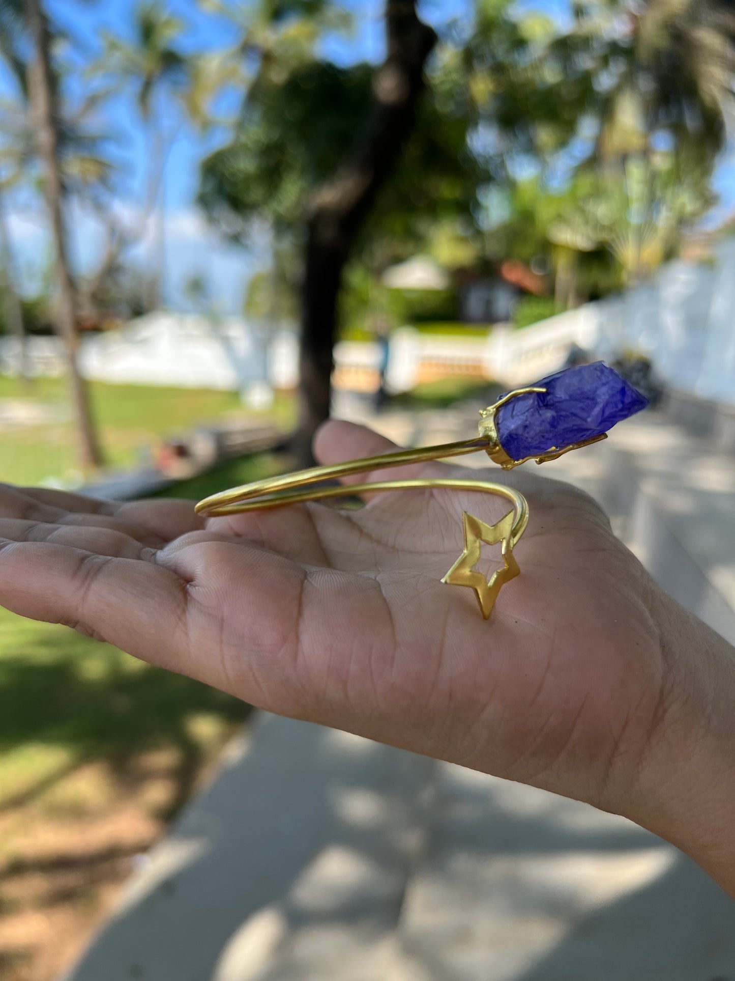 Gold Plated Violet Raw Stone Bangle