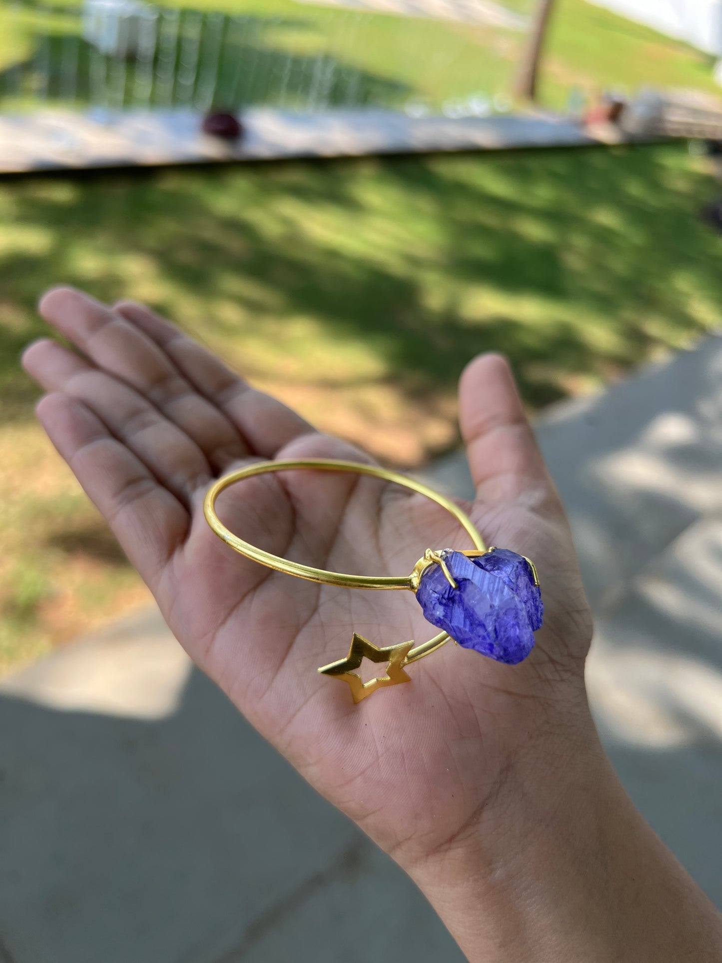 Gold Plated Violet Raw Stone Bangle