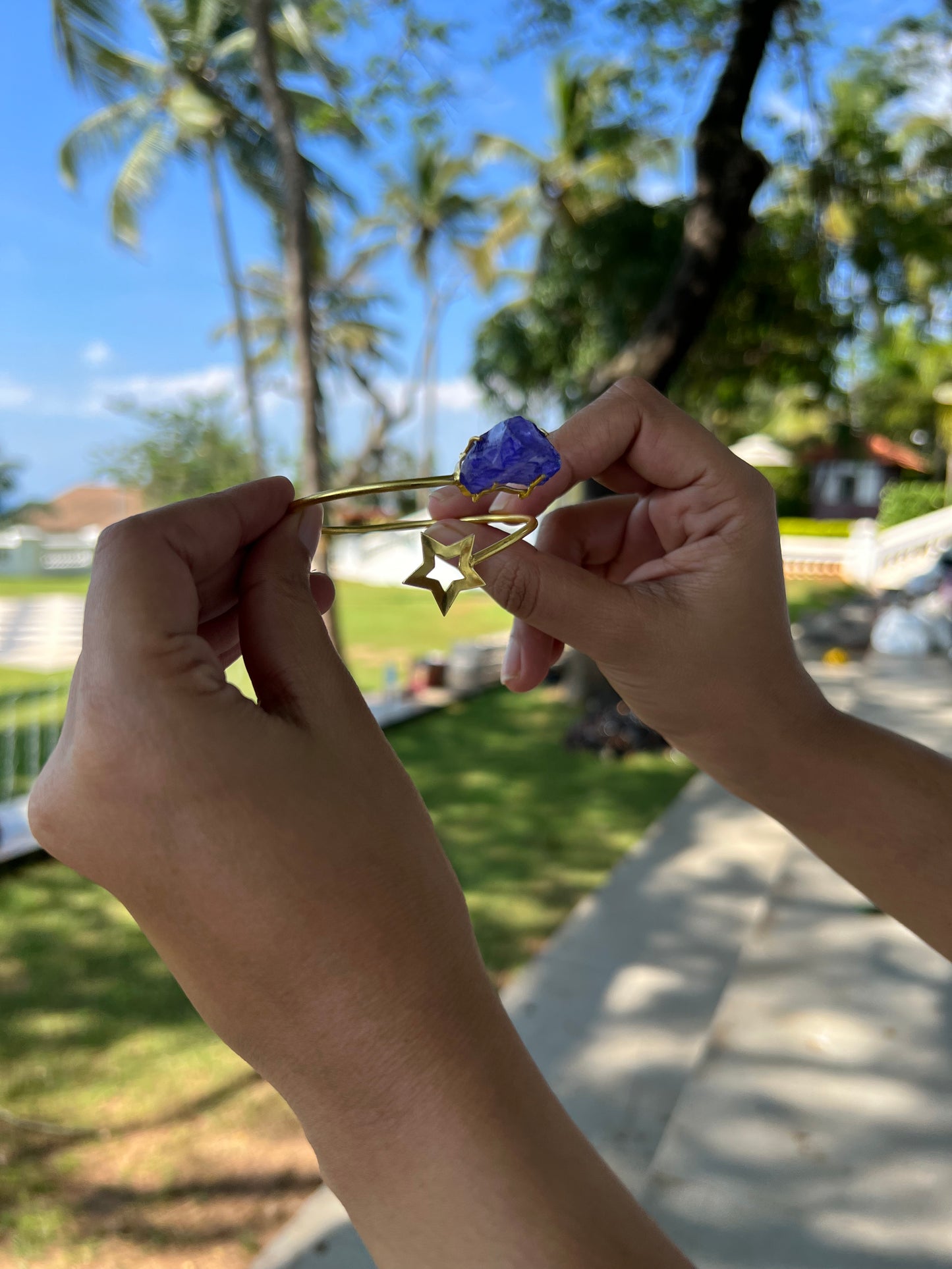 Gold Plated Violet Raw Stone Bangle