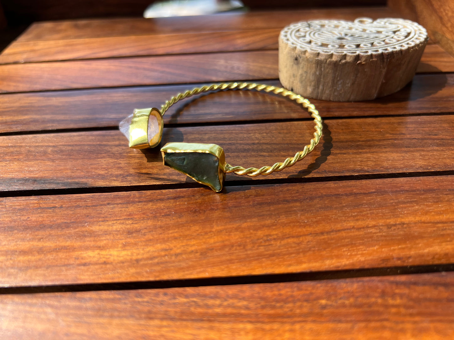 Gold Plated Double Colour Raw Stone  Bangle