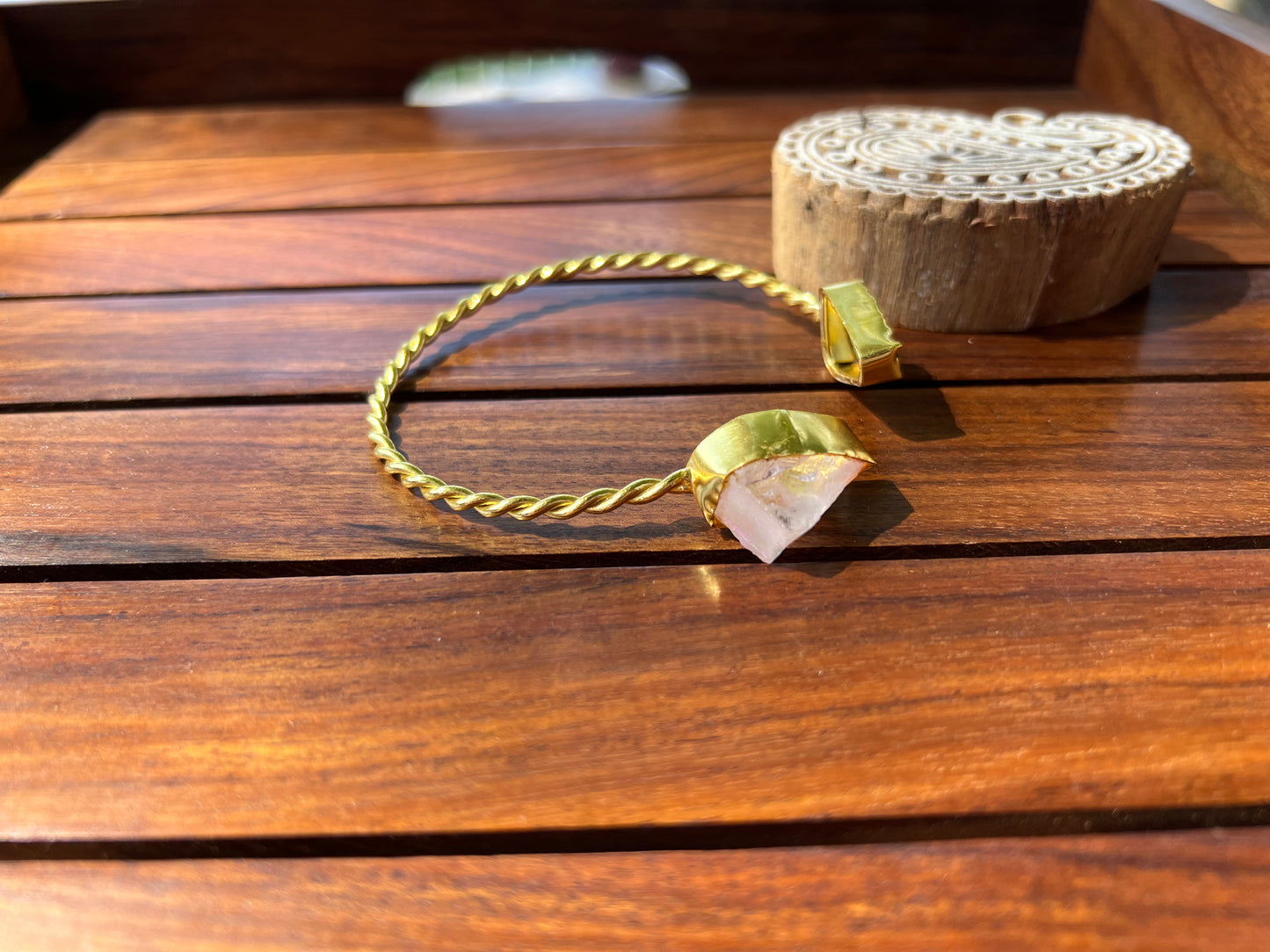 Gold Plated Double Colour Raw Stone  Bangle