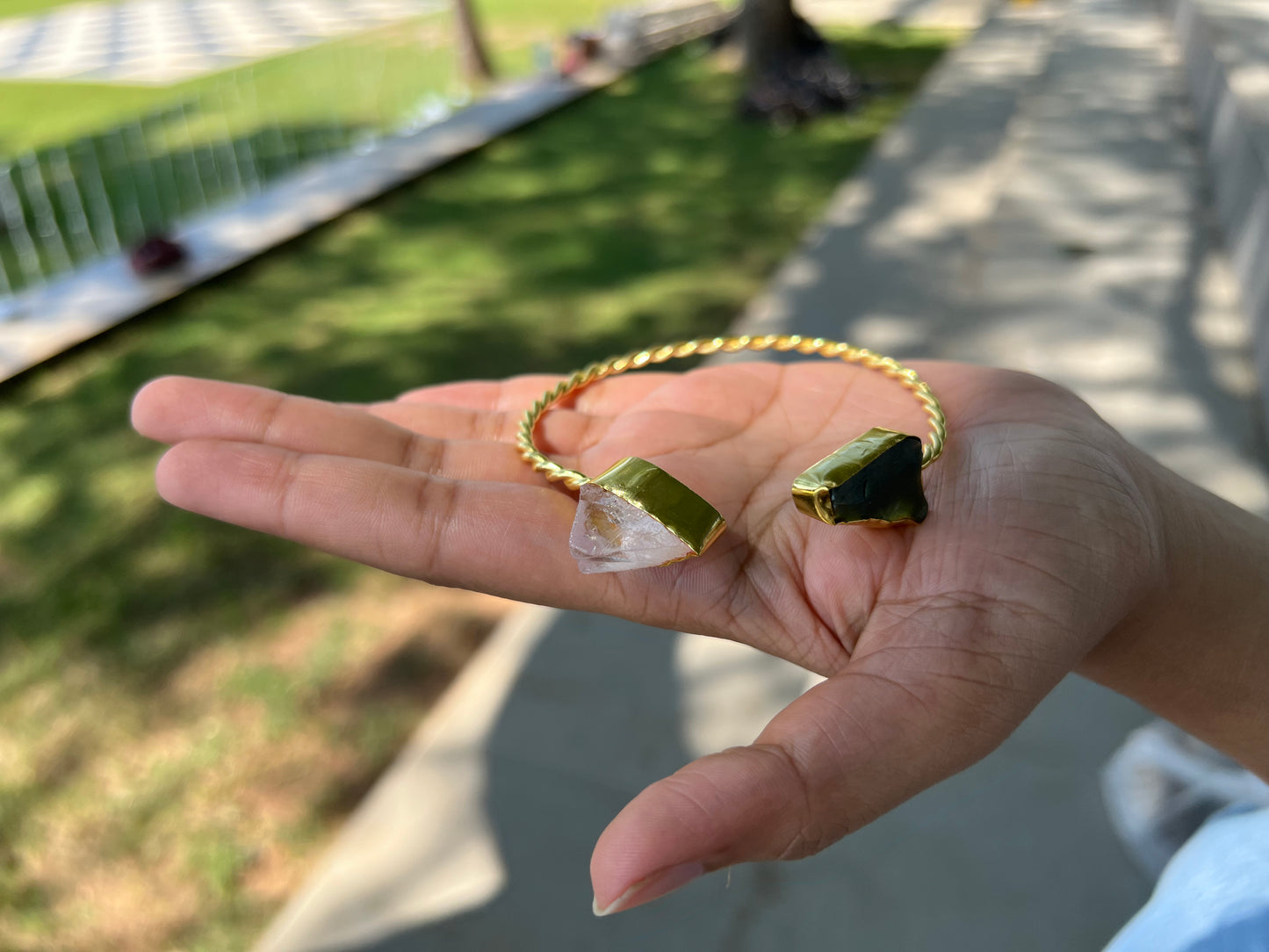 Gold Plated Double Colour Raw Stone  Bangle