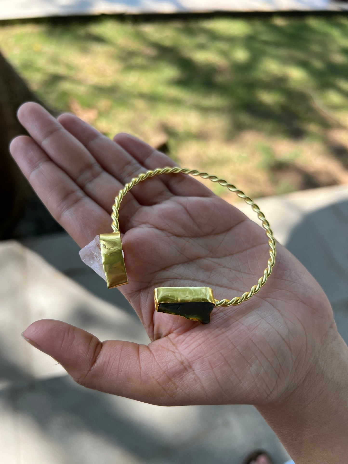 Gold Plated Double Colour Raw Stone  Bangle