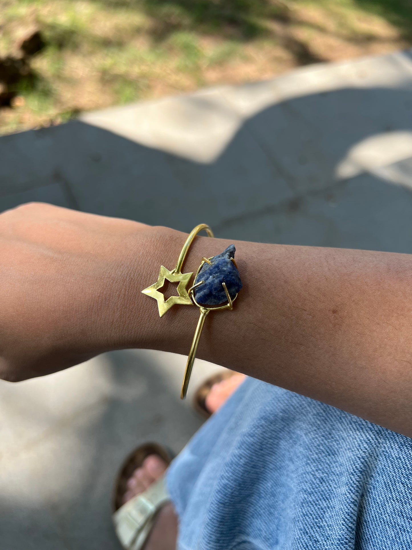 Gold Plated Raw Stone and Star Bangle