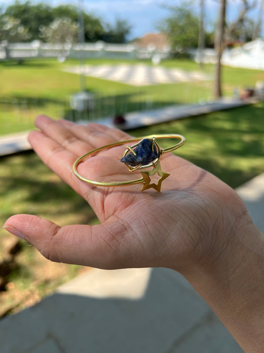 Gold Plated Raw Stone and Star Bangle