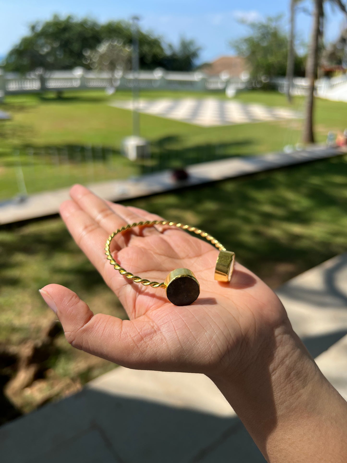 Gold Plated Double Colour Raw Stone  Bangle