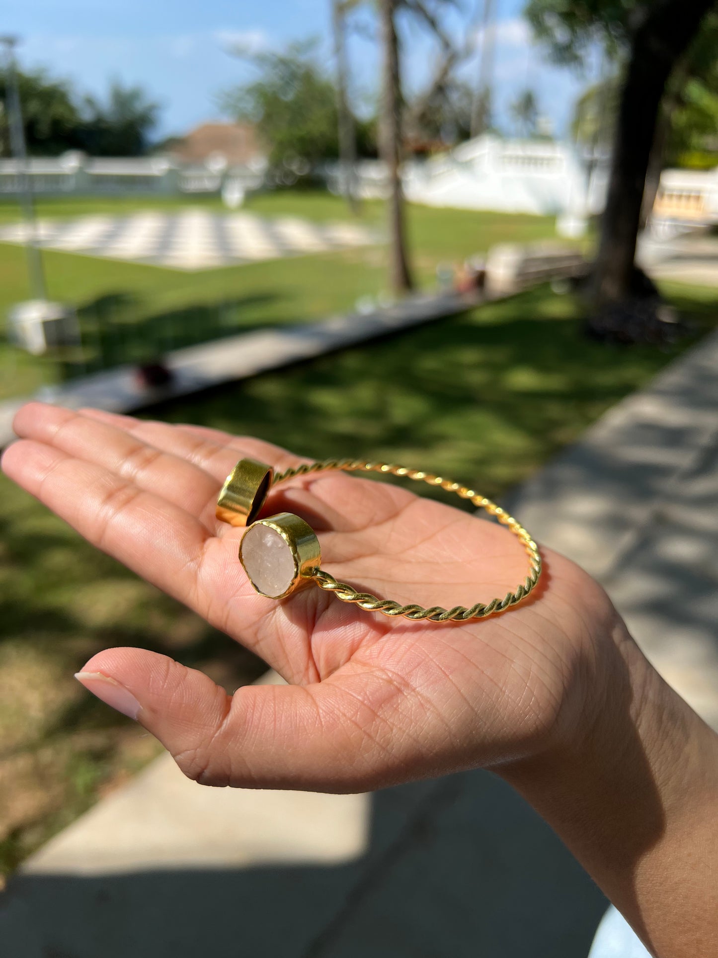 Gold Plated Double Colour Raw Stone  Bangle