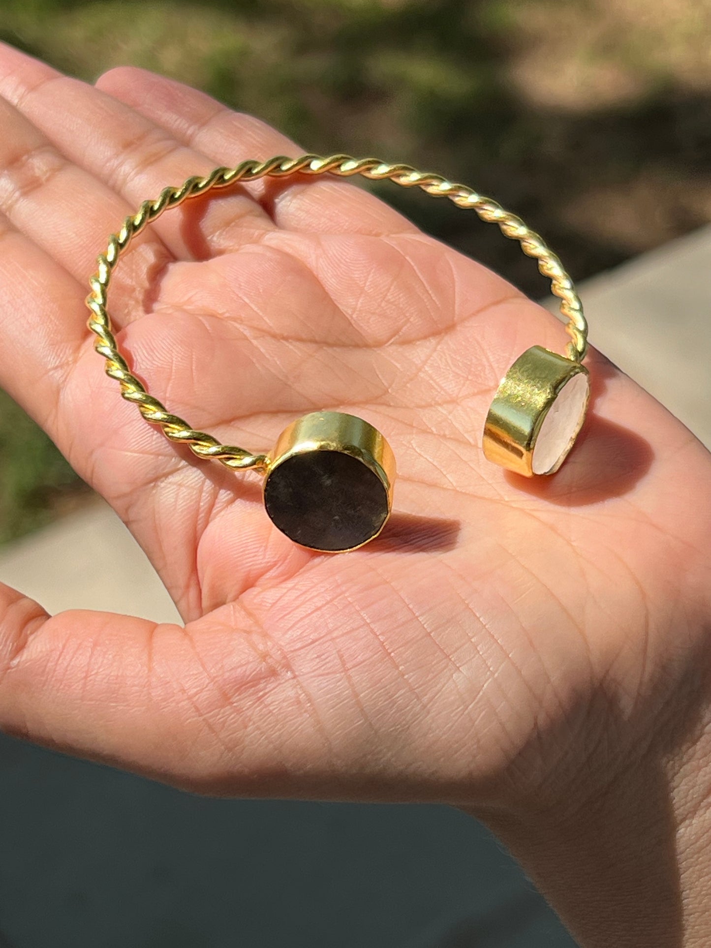 Gold Plated Double Colour Raw Stone  Bangle